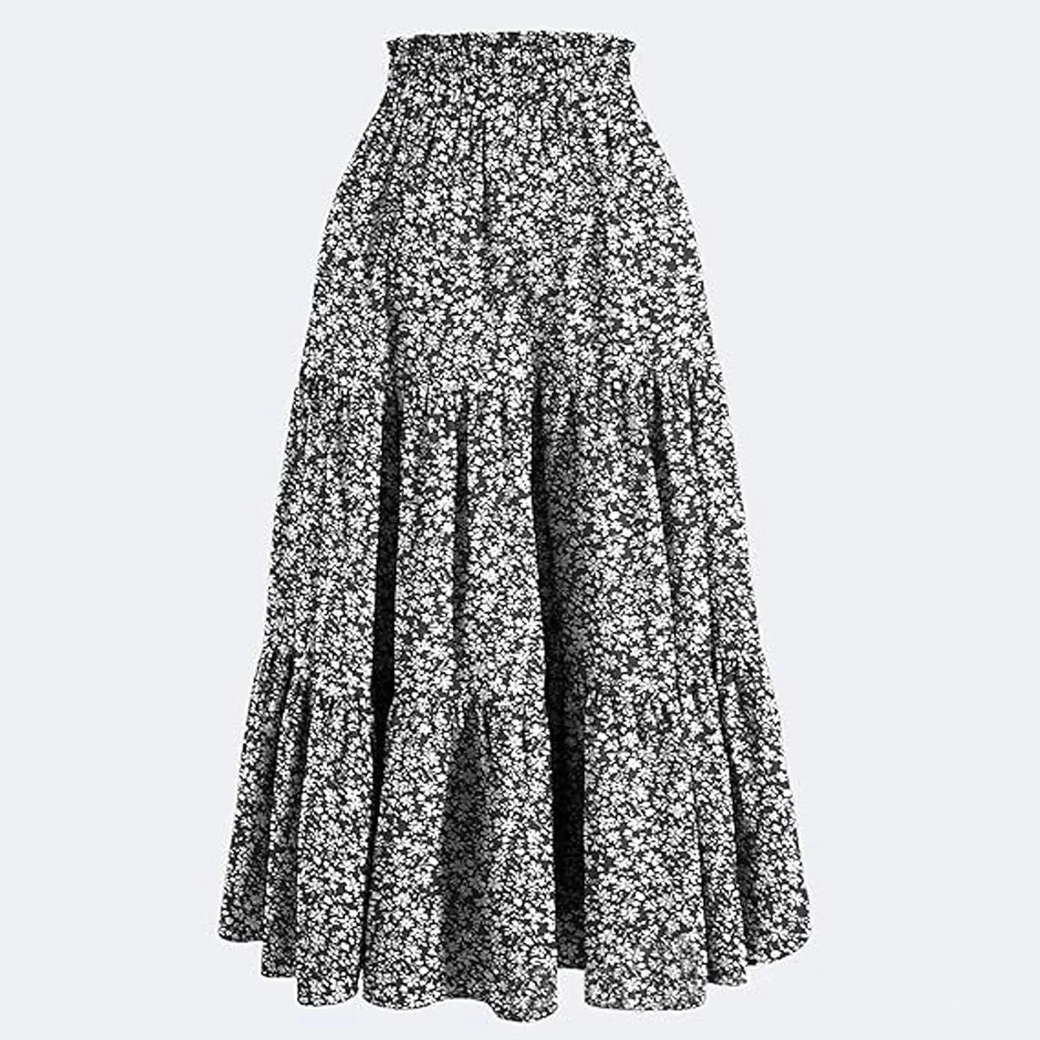 Floral Maxi Skirt for Women Comfy Tiered Elastic High Waisted Skirts Vacation A-Line Flowy Swing Long Boho Beach Dress