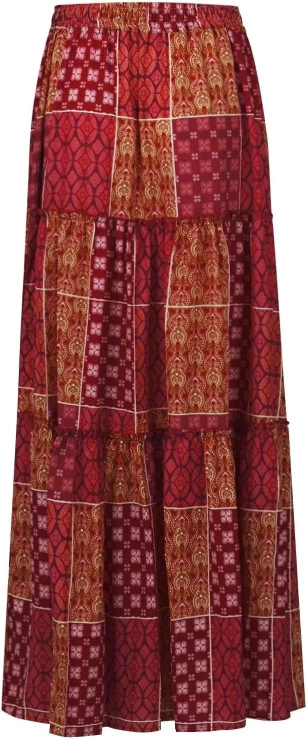 Floral Maxi Skirts for Women Summer Comfy High Waist Tie Paisley Print Maxi Skirt A-Line Long Skirts with Pockets