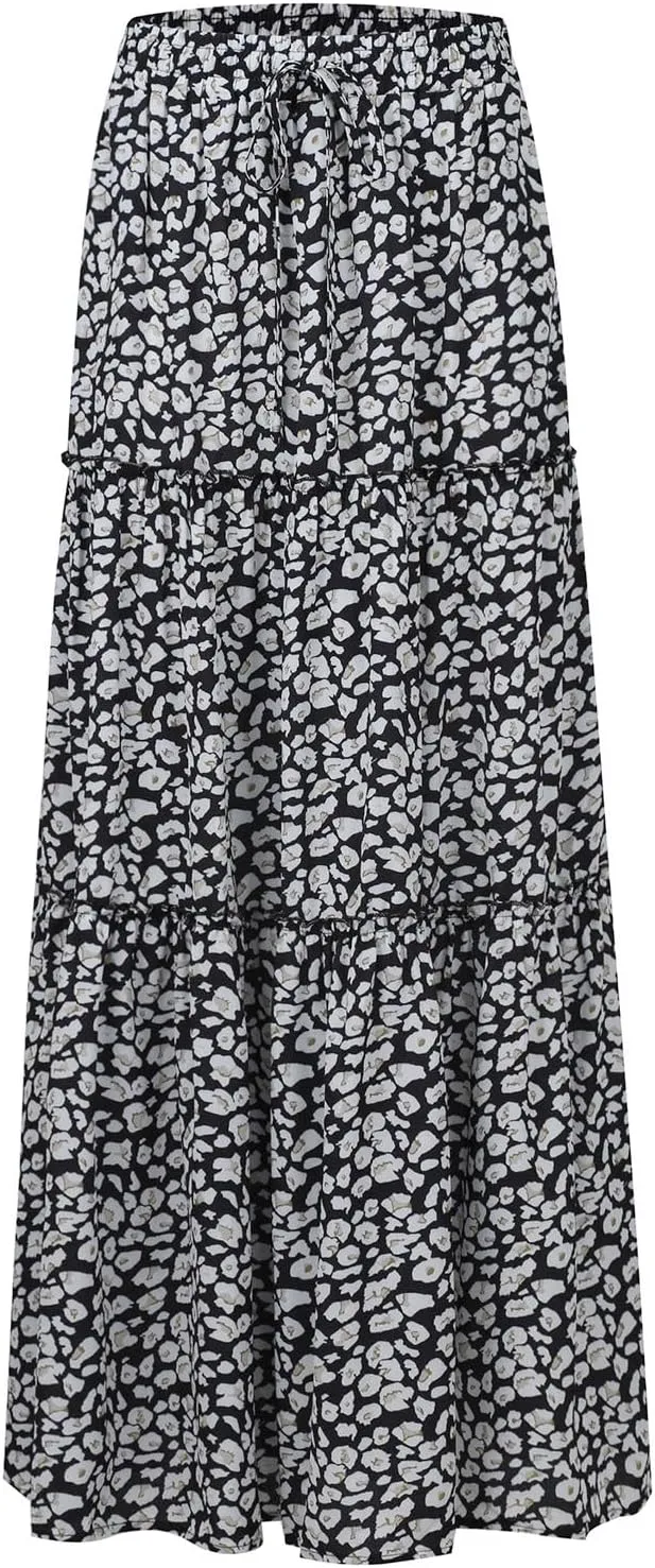 Floral Maxi Skirts for Women Summer Comfy High Waist Tie Paisley Print Maxi Skirt A-Line Long Skirts with Pockets