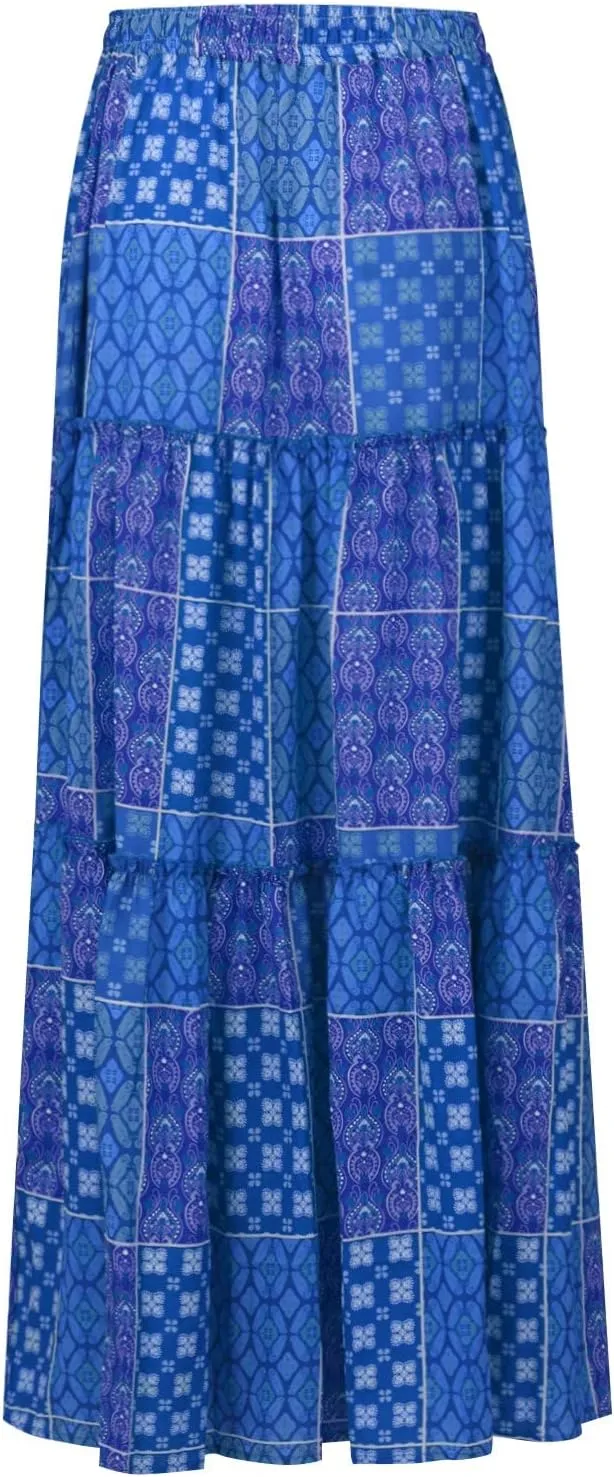 Floral Maxi Skirts for Women Summer Comfy High Waist Tie Paisley Print Maxi Skirt A-Line Long Skirts with Pockets