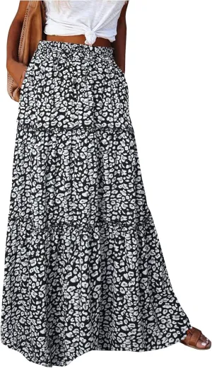 Floral Maxi Skirts for Women Summer Comfy High Waist Tie Paisley Print Maxi Skirt A-Line Long Skirts with Pockets