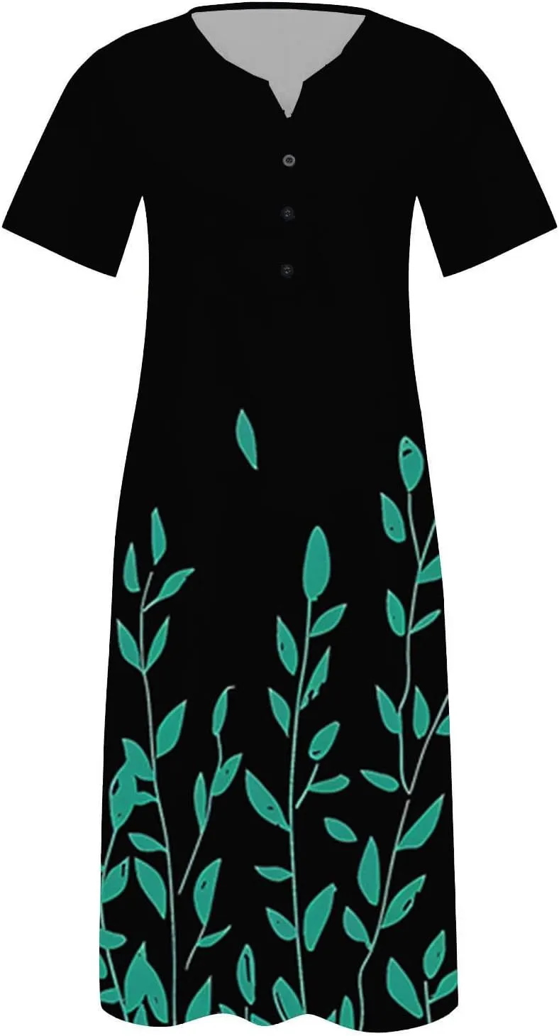 Floral Print Boho Dress for Women 2025 Casual Summer Midi Dress Loose Flowy Long Dresses with Pockets Tshirts Dresses