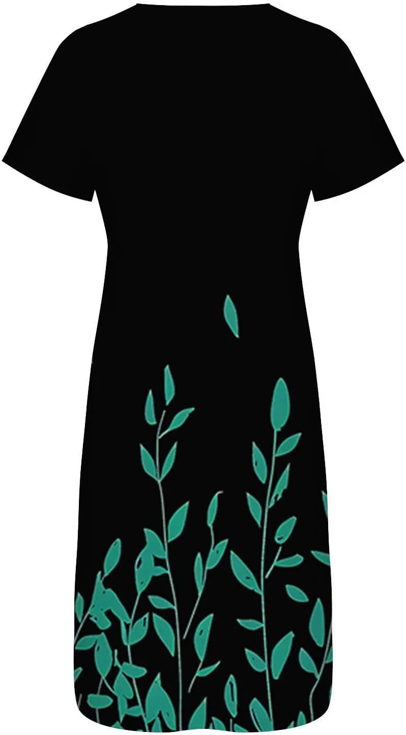 Floral Print Boho Dress for Women 2025 Casual Summer Midi Dress Loose Flowy Long Dresses with Pockets Tshirts Dresses