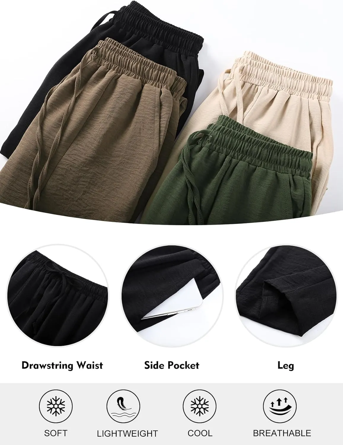 Flygo Women's Wide Leg Baggy Pants Casual Elastic High Waisted Palazzo Harem Slacks Ankle Length Loose Trousers with Pockets