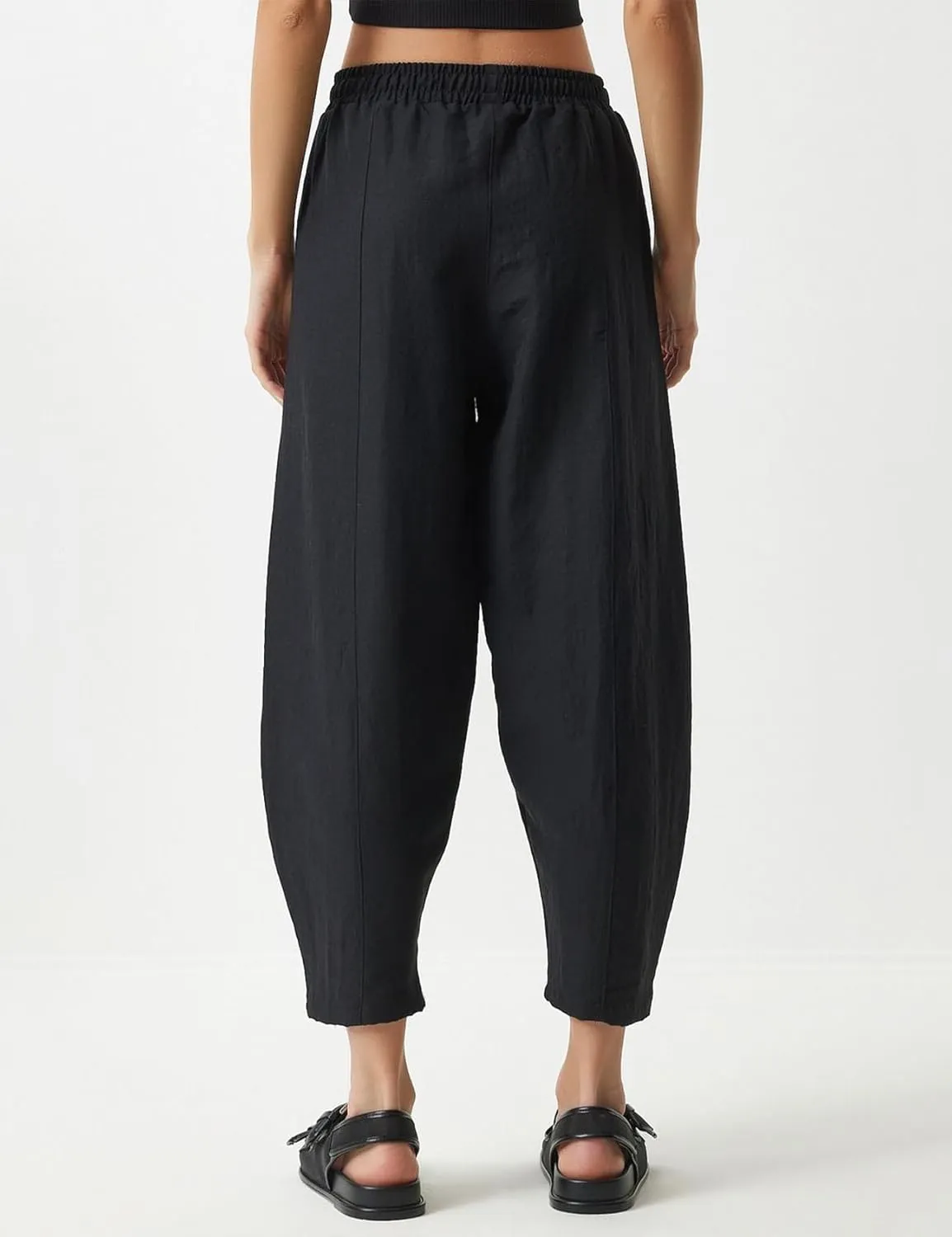 Flygo Women's Wide Leg Baggy Pants Casual Elastic High Waisted Palazzo Harem Slacks Ankle Length Loose Trousers with Pockets
