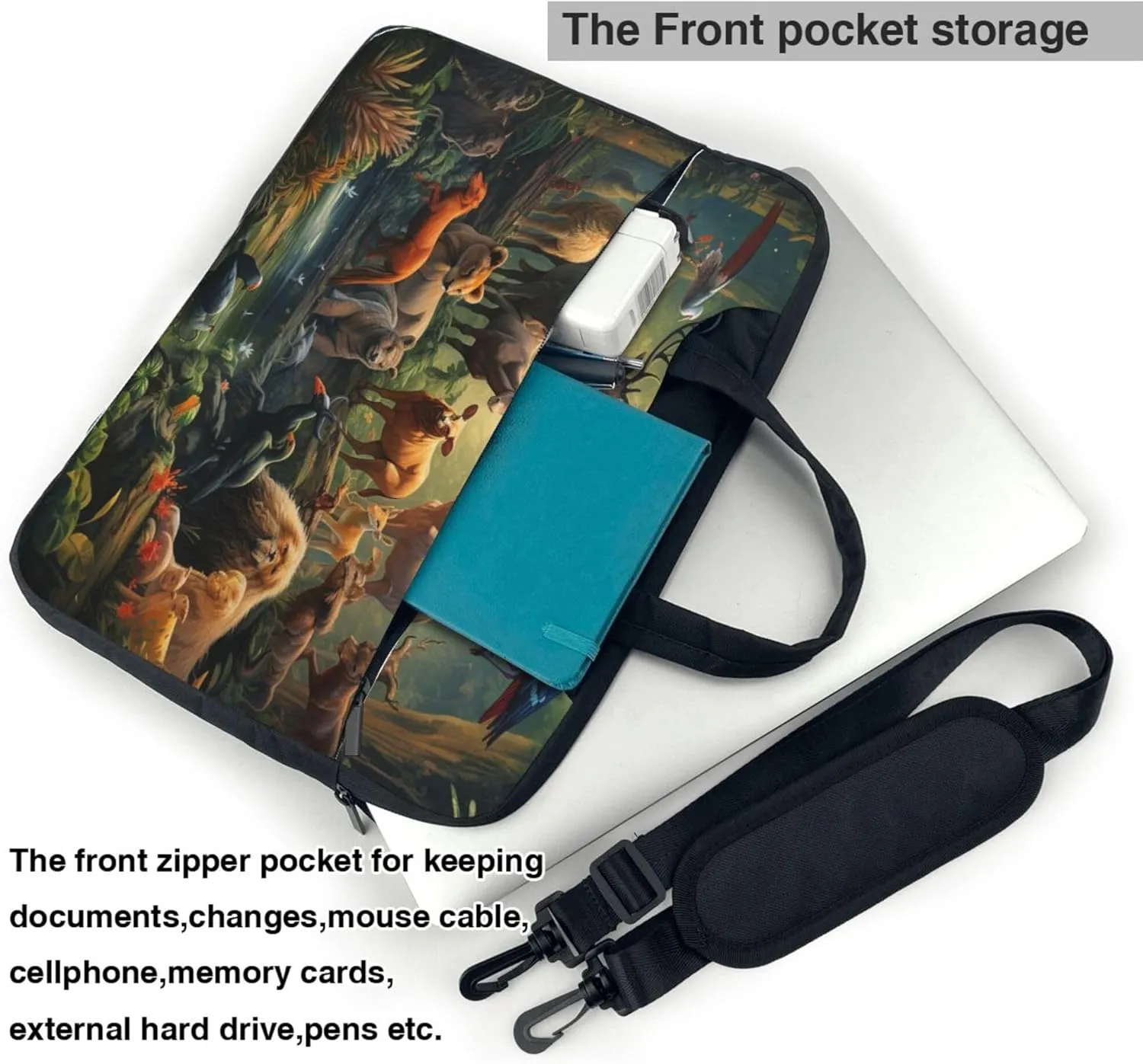 Forest Animals Laptop Shoulder Bag for Women, Deer Birds Laptop Sleeve Case Durable Computer Bag