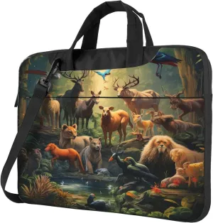 Forest Animals Laptop Shoulder Bag for Women, Deer Birds Laptop Sleeve Case Durable Computer Bag
