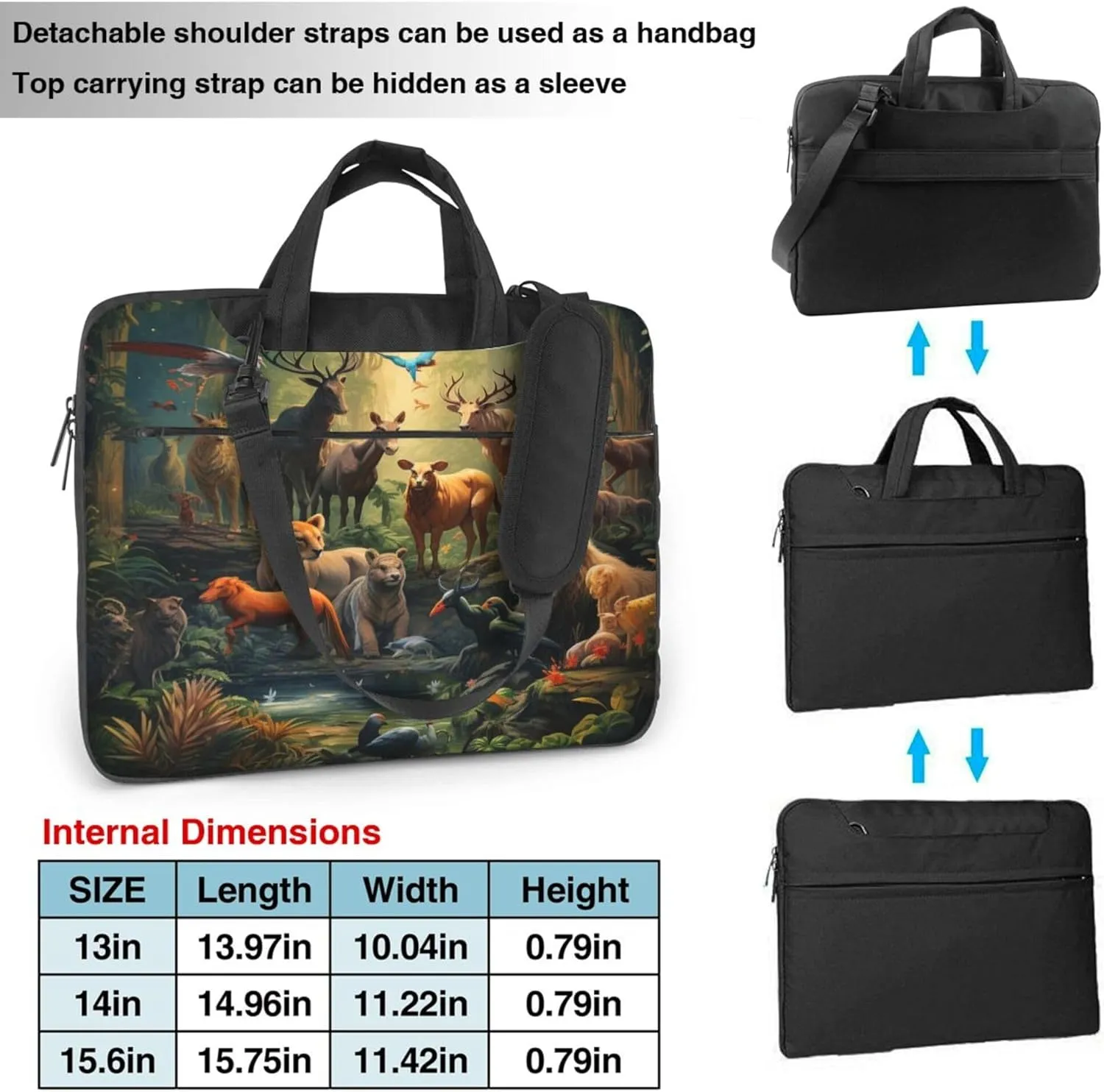 Forest Animals Laptop Shoulder Bag for Women, Deer Birds Laptop Sleeve Case Durable Computer Bag
