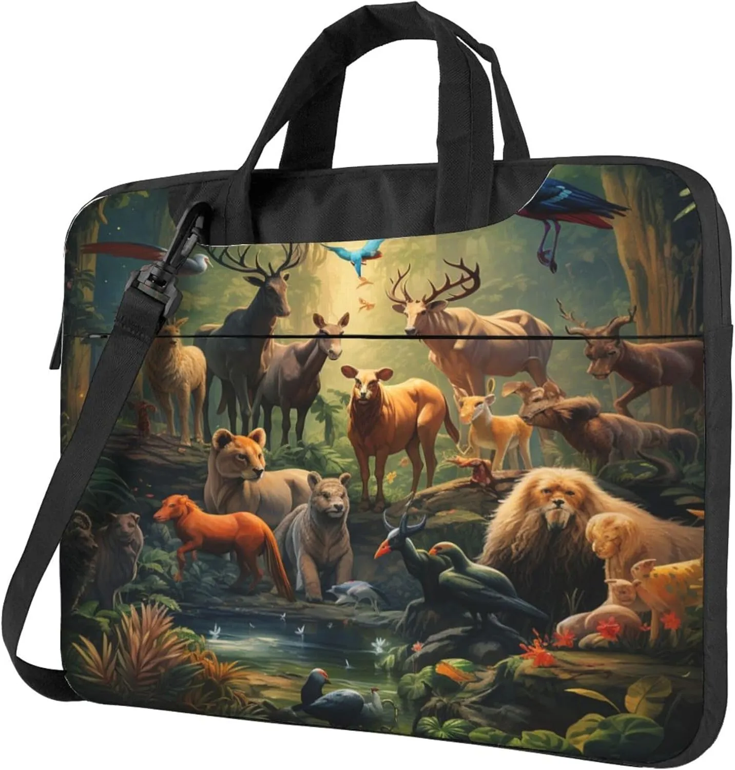Forest Animals Laptop Shoulder Bag for Women, Deer Birds Laptop Sleeve Case Durable Computer Bag