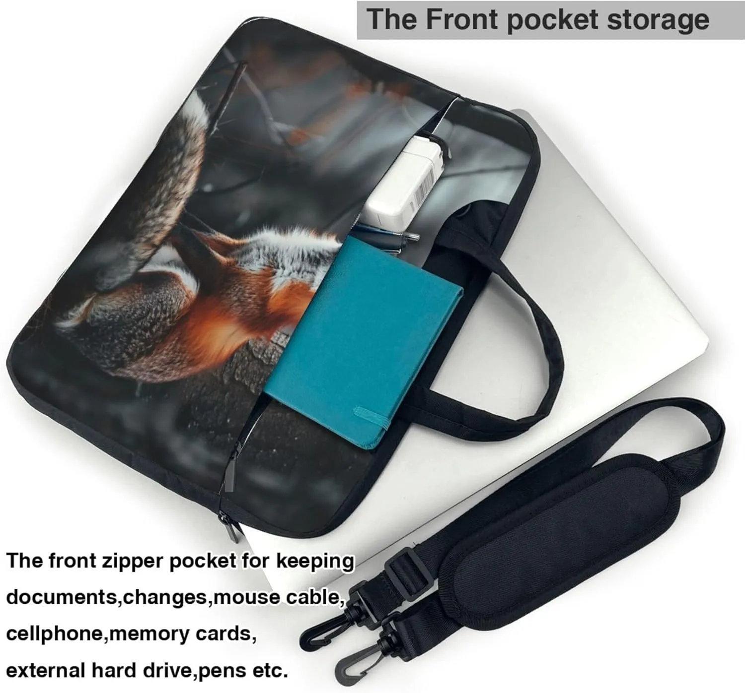 Forest Fox Laptop Shoulder Bag for Women, Animal Pattern Laptop Sleeve Case Durable Computer Bag