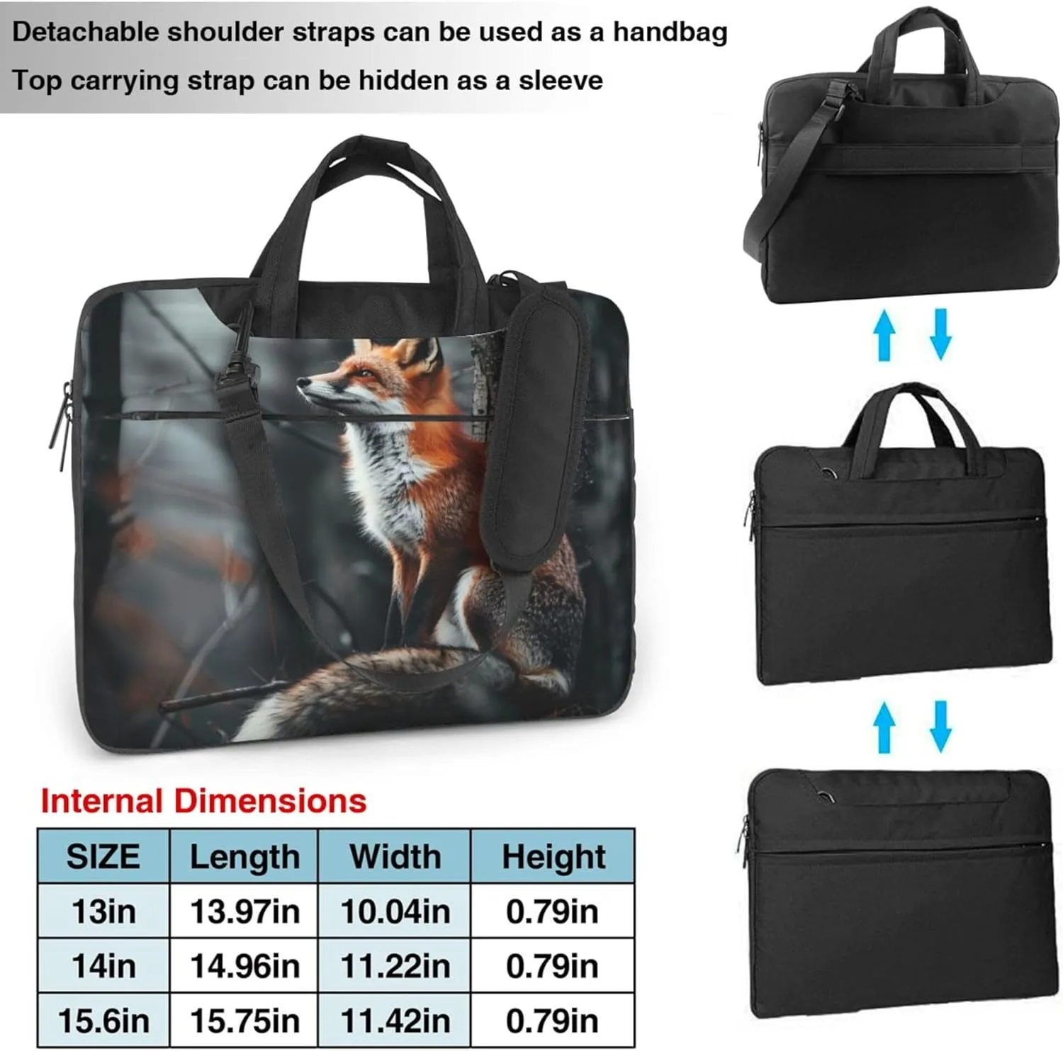 Forest Fox Laptop Shoulder Bag for Women, Animal Pattern Laptop Sleeve Case Durable Computer Bag