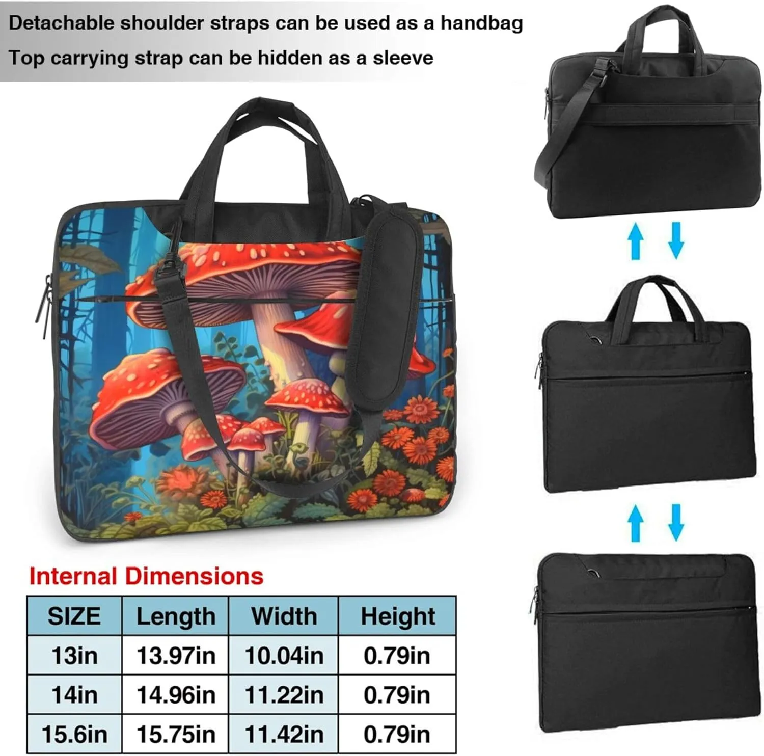 Forest Mushrooms Flower Laptop Shoulder Bag for Women, Laptop Sleeve Case Durable Computer Bag