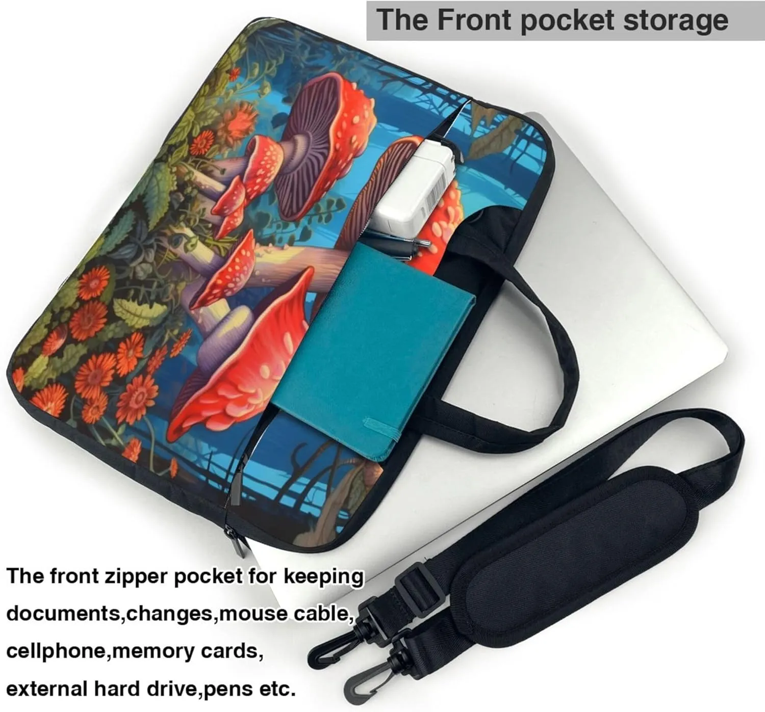 Forest Mushrooms Flower Laptop Shoulder Bag for Women, Laptop Sleeve Case Durable Computer Bag