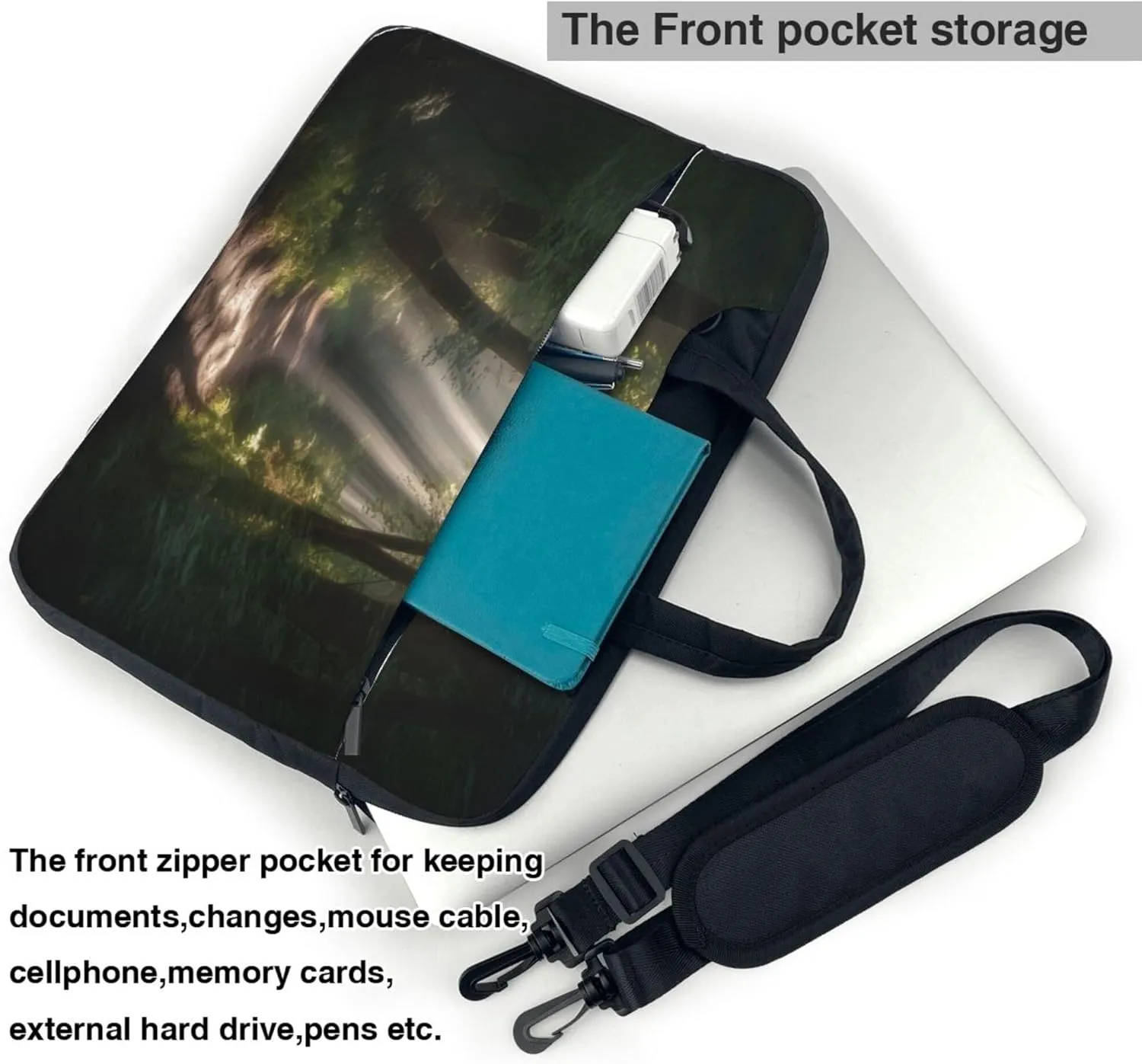 Forest Tree Leaves Painted Laptop Shoulder Bag for Women, Laptop Sleeve Case Durable Computer Bag