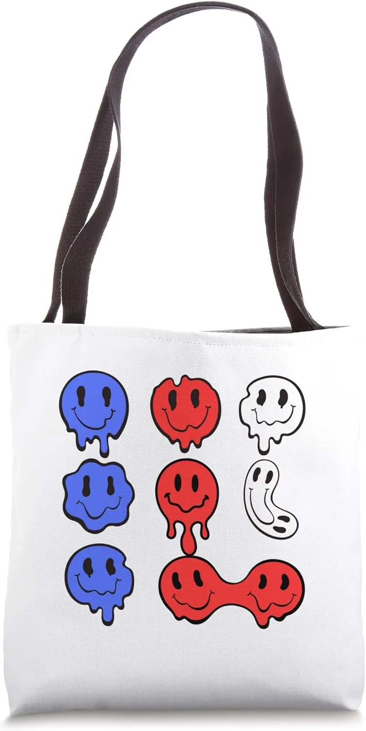 Fourth of July Melting Smile Faces 4th Red, Blue, White Tote Bag