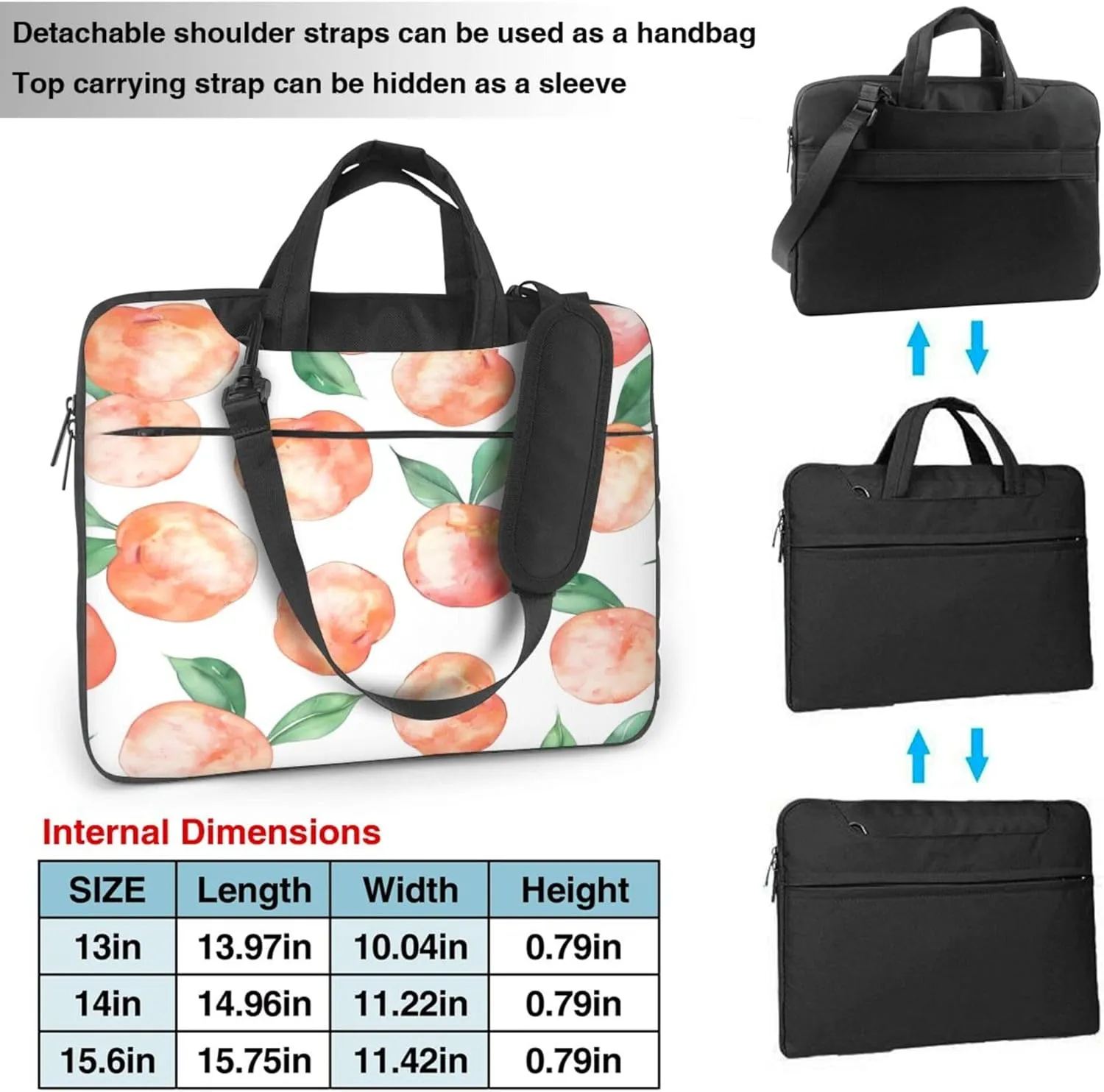 Fruit Peach Pattern Laptop Shoulder Bag for Women, Laptop Sleeve Case Durable Computer Bag