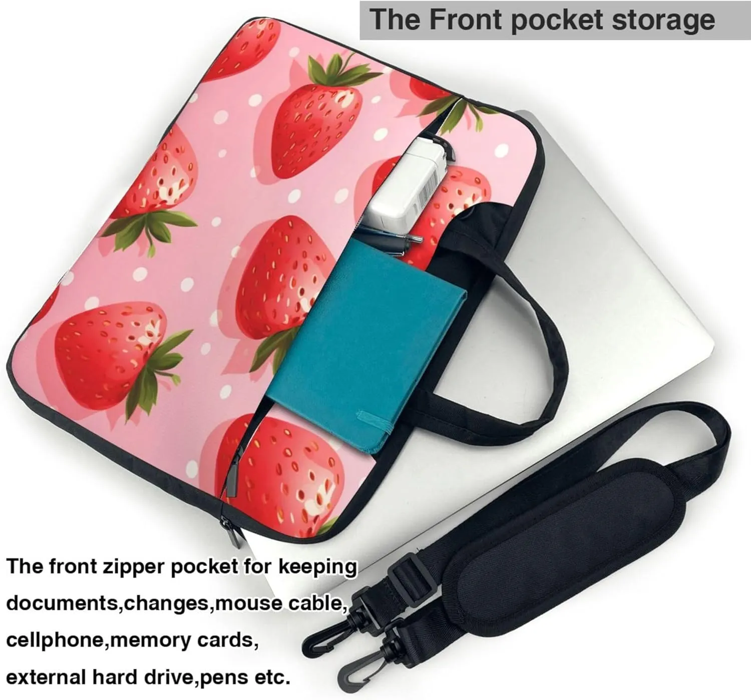 Fruit Strawberry Pattern Laptop Shoulder Bag for Women, Laptop Sleeve Case Durable Computer Bag