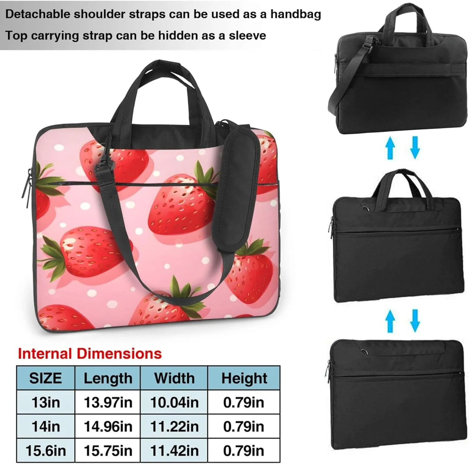 Fruit Strawberry Pattern Laptop Shoulder Bag for Women, Laptop Sleeve Case Durable Computer Bag