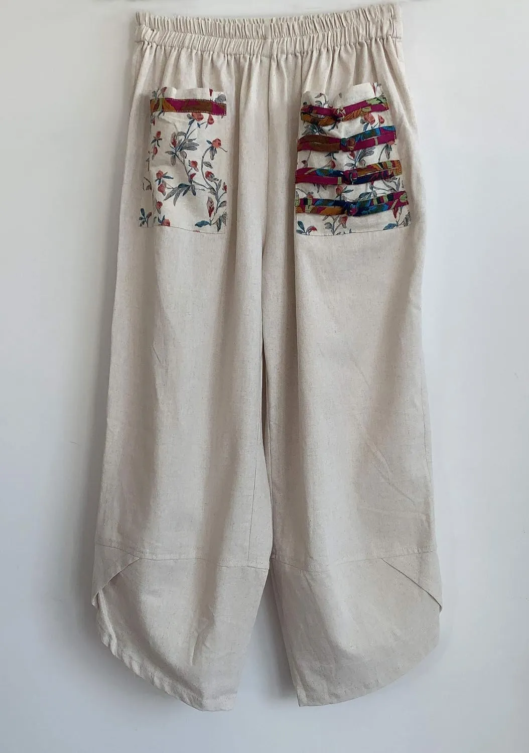 FTCayanz Women's Linen Wide Leg Pants Baggy Tapered Cropped Pants Elastic Waist Trousers