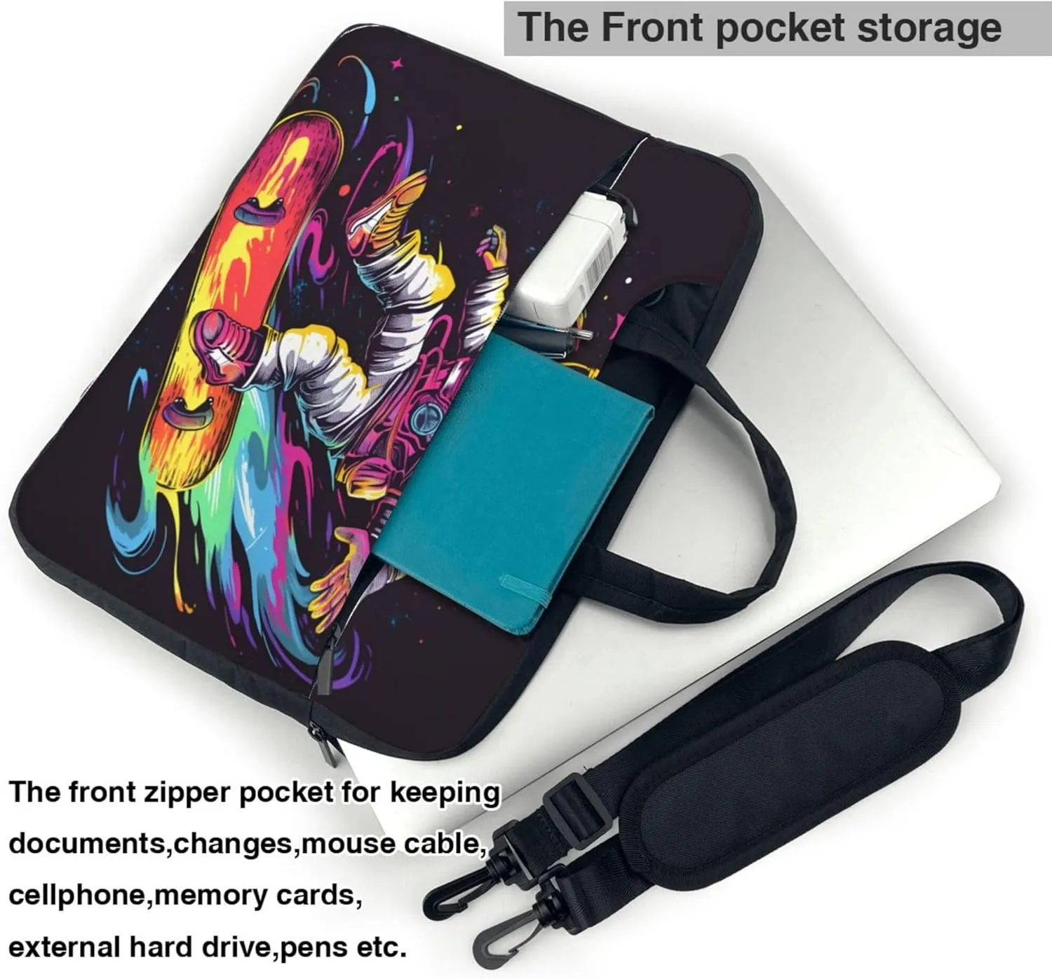 Funny Astronaut Skateboarding Laptop Shoulder Bag for Women, Laptop Sleeve Case Durable Computer Bag
