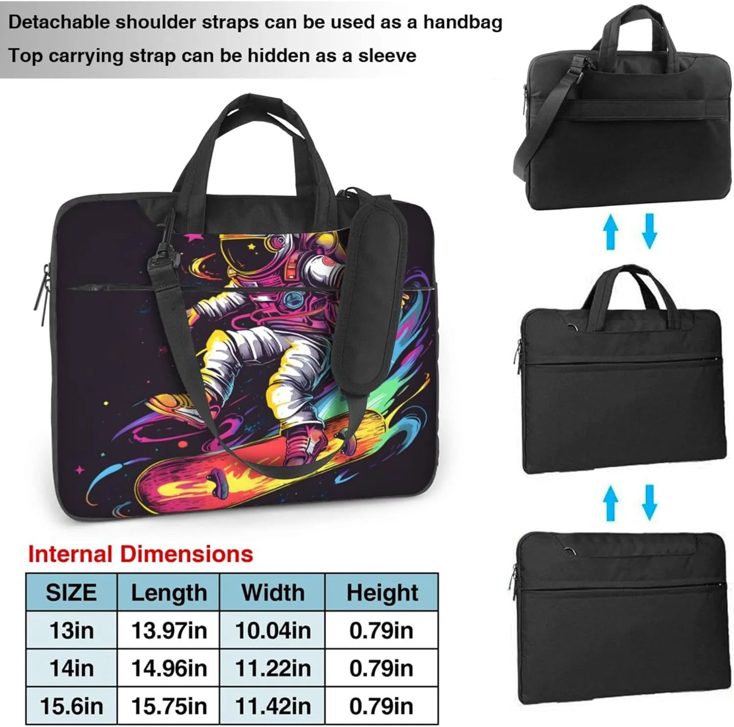 Funny Astronaut Skateboarding Laptop Shoulder Bag for Women, Laptop Sleeve Case Durable Computer Bag