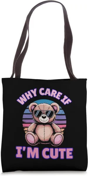Funny Cute Teddy Bear Retro Sunset Design Tote Bag