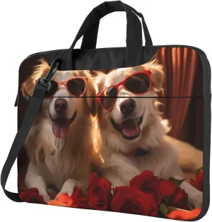 Funny Dog Rose Laptop Shoulder Bag for Women, Laptop Sleeve Case Durable Computer Bag