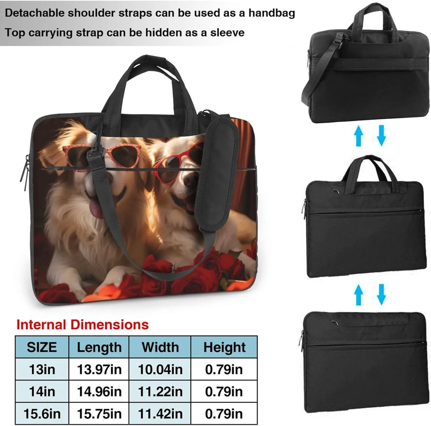 Funny Dog Rose Laptop Shoulder Bag for Women, Laptop Sleeve Case Durable Computer Bag