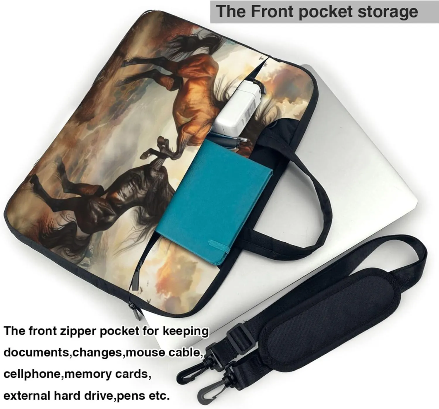 Funny Horse Laptop Shoulder Bag for Women, Horse Animals Laptop Sleeve Case Durable Computer Bag