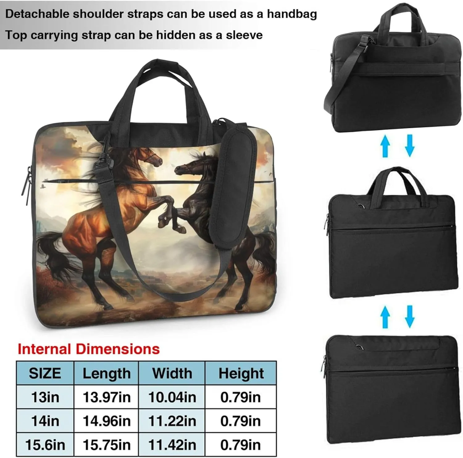 Funny Horse Laptop Shoulder Bag for Women, Horse Animals Laptop Sleeve Case Durable Computer Bag