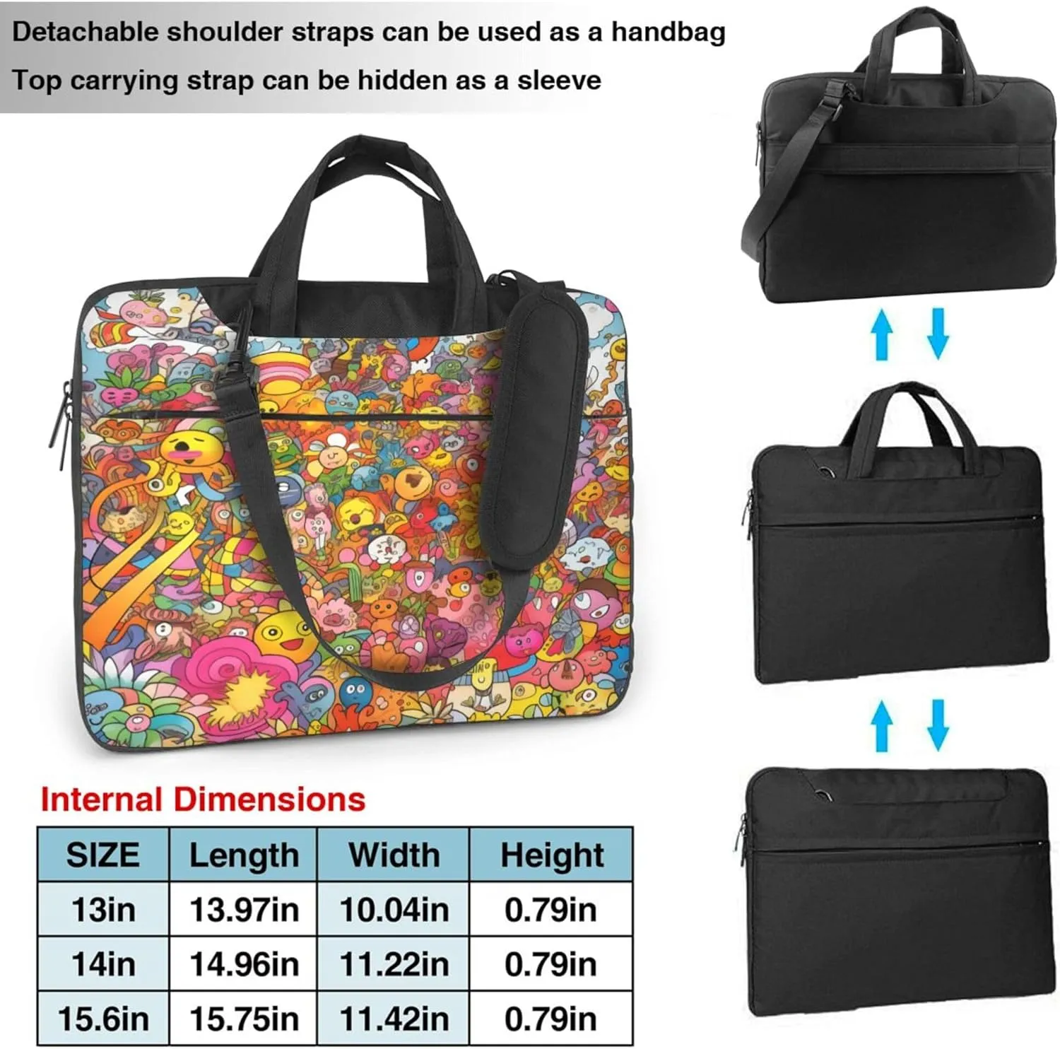 Funny Painted Laptop Shoulder Bag for Women, Abstract Cartoon Pattern Laptop Sleeve Case Durable Computer Bag