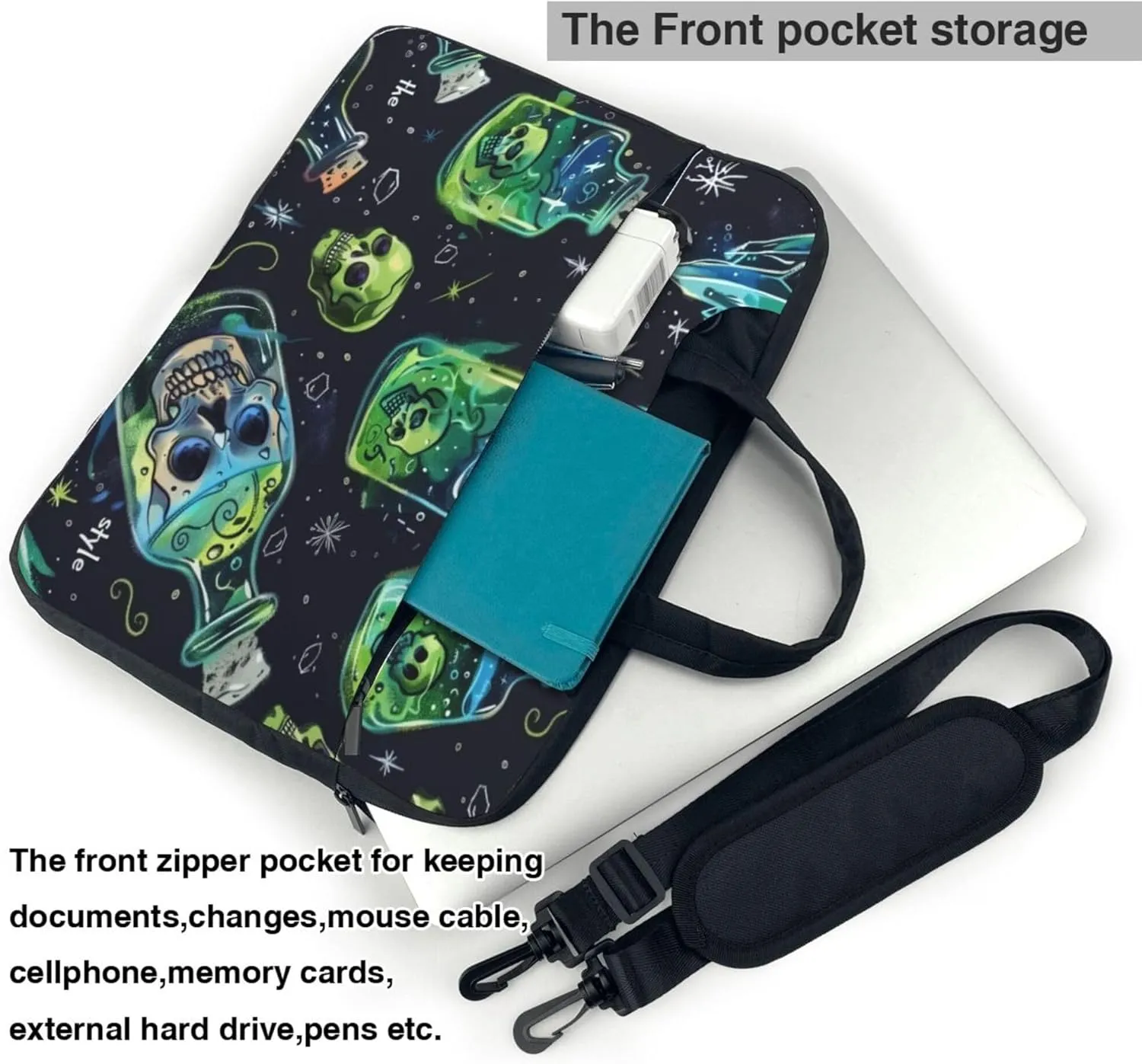 Funny Skull Laptop Shoulder Bag for Women, Abstract Skull Bottle Laptop Sleeve Case Durable Computer Bag