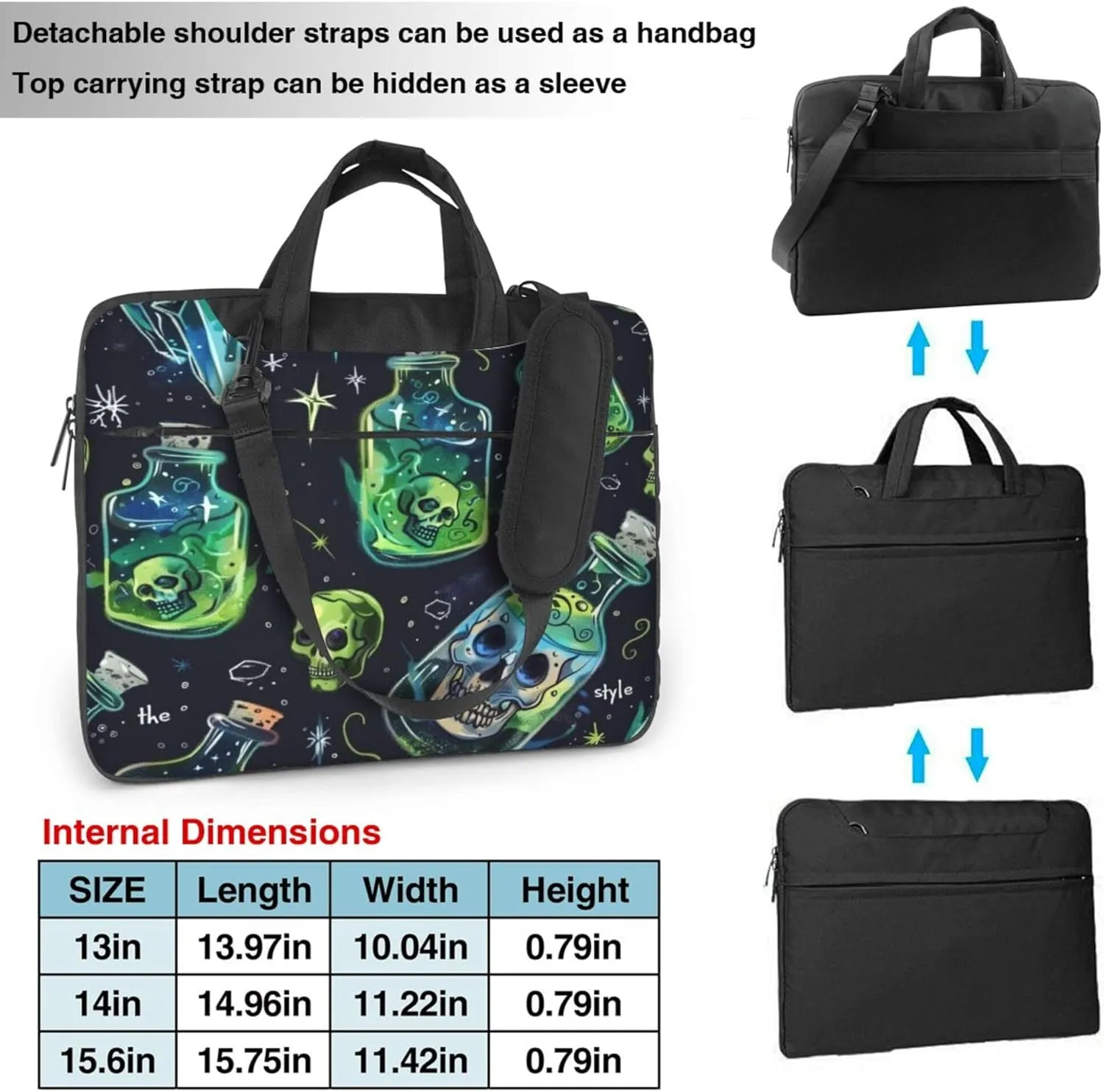 Funny Skull Laptop Shoulder Bag for Women, Abstract Skull Bottle Laptop Sleeve Case Durable Computer Bag