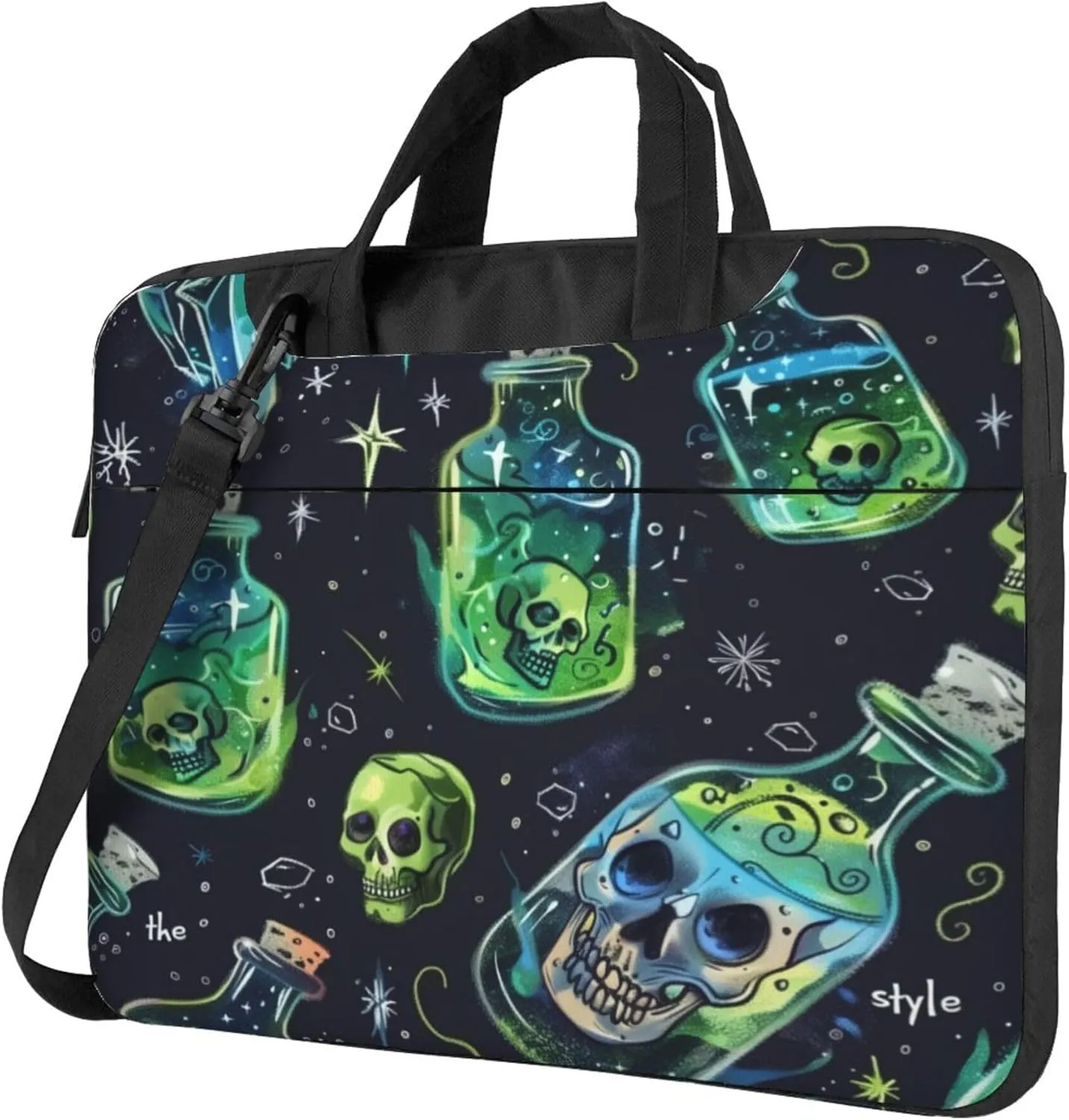 Funny Skull Laptop Shoulder Bag for Women, Abstract Skull Bottle Laptop Sleeve Case Durable Computer Bag