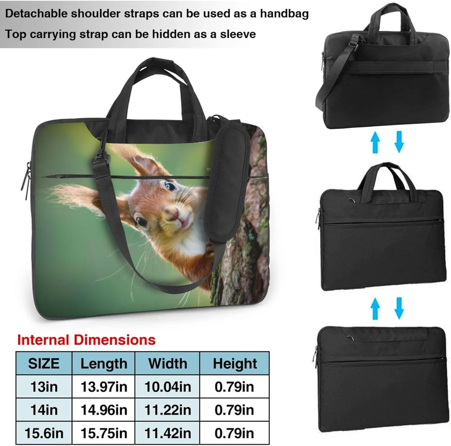 Funny Squirrel Laptop Shoulder Bag for Women, Squirrel Tree Laptop Sleeve Case Durable Computer Bag