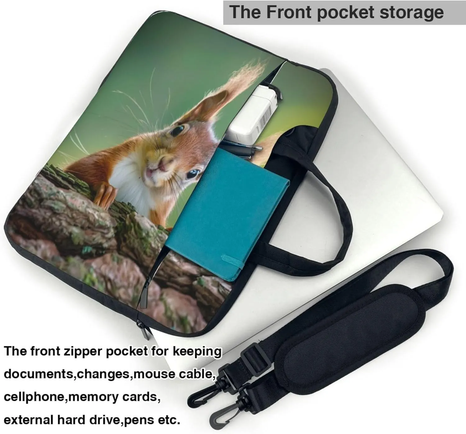 Funny Squirrel Laptop Shoulder Bag for Women, Squirrel Tree Laptop Sleeve Case Durable Computer Bag