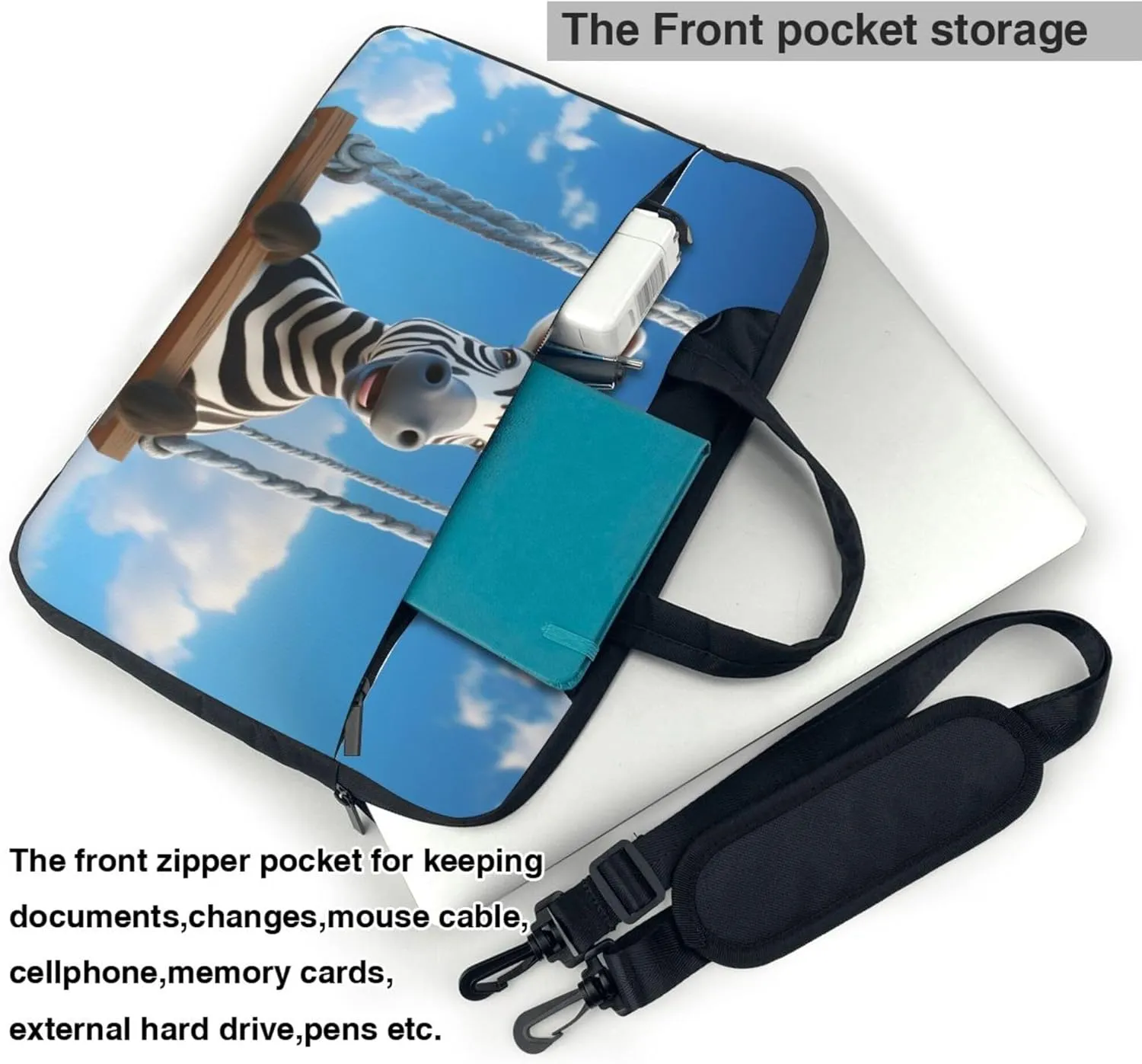 Funny Zebra Laptop Shoulder Bag for Women, Cute Zebra Laptop Sleeve Case Durable Computer Bag