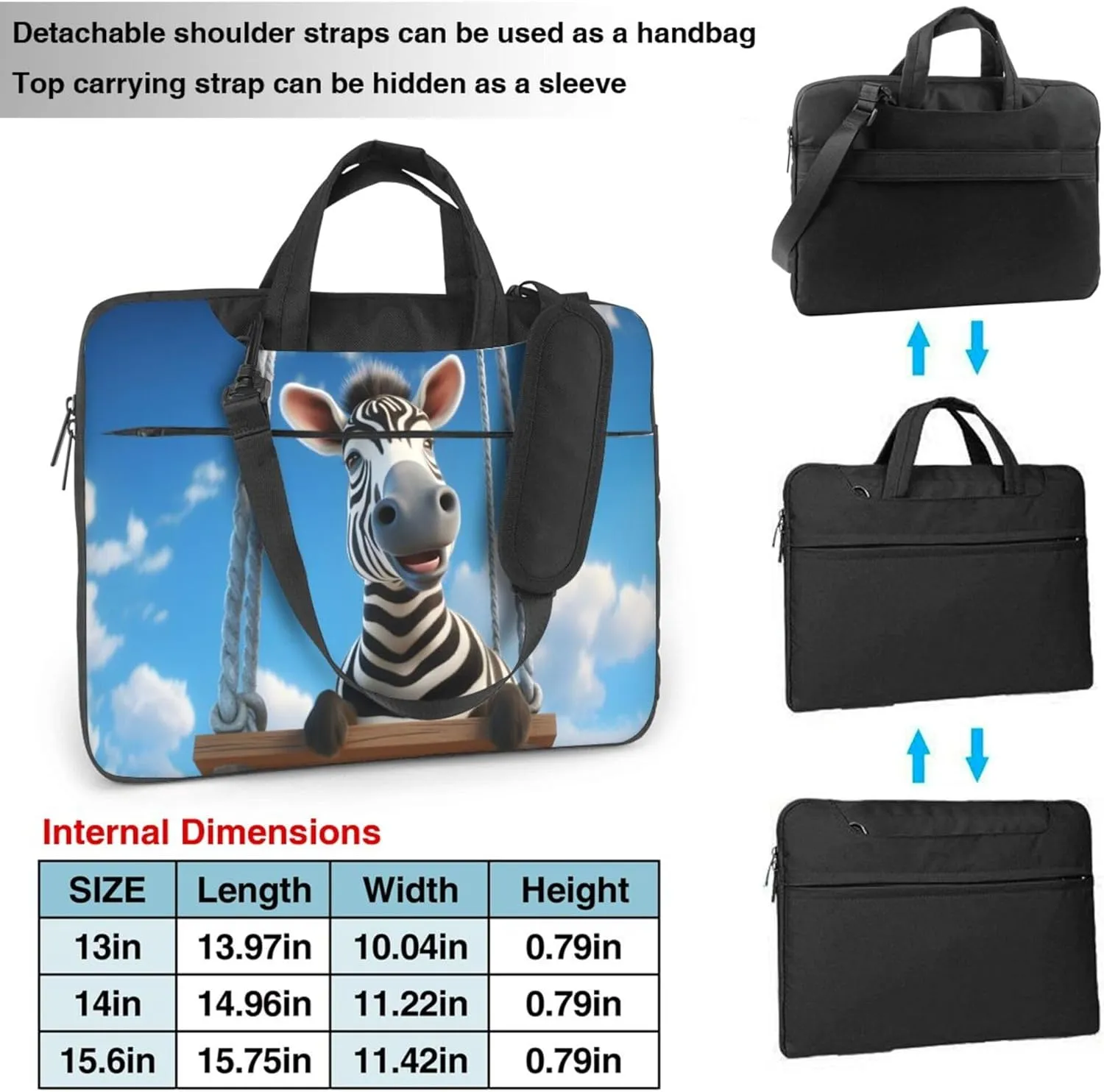 Funny Zebra Laptop Shoulder Bag for Women, Cute Zebra Laptop Sleeve Case Durable Computer Bag