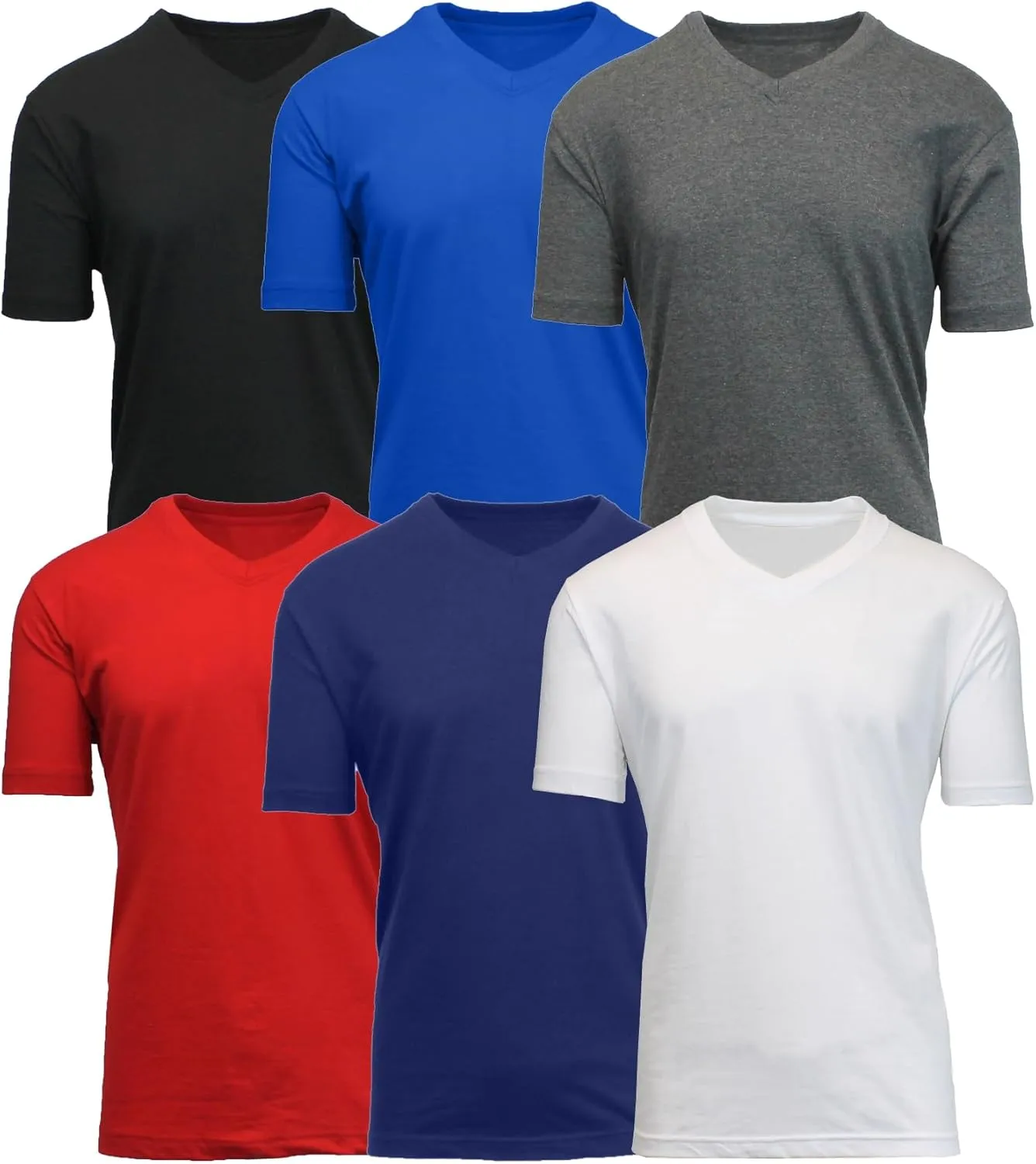 Galaxy by Harvic Men's 6-Pack Short Sleeve V-Neck Modern Fit Classic Tees (S-3XL)