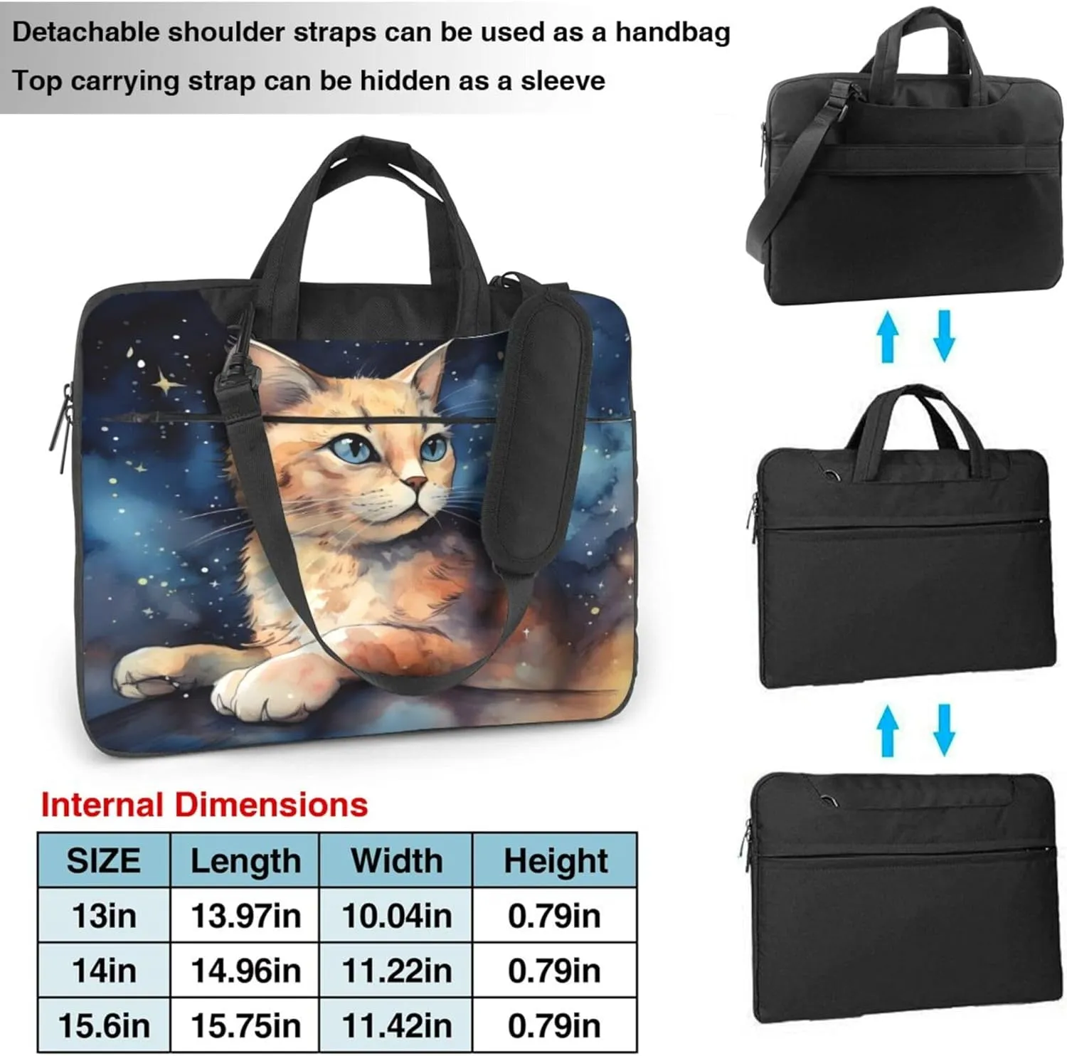 Galaxy Cute Cat Laptop Shoulder Bag for Women, Laptop Sleeve Case Durable Computer Bag