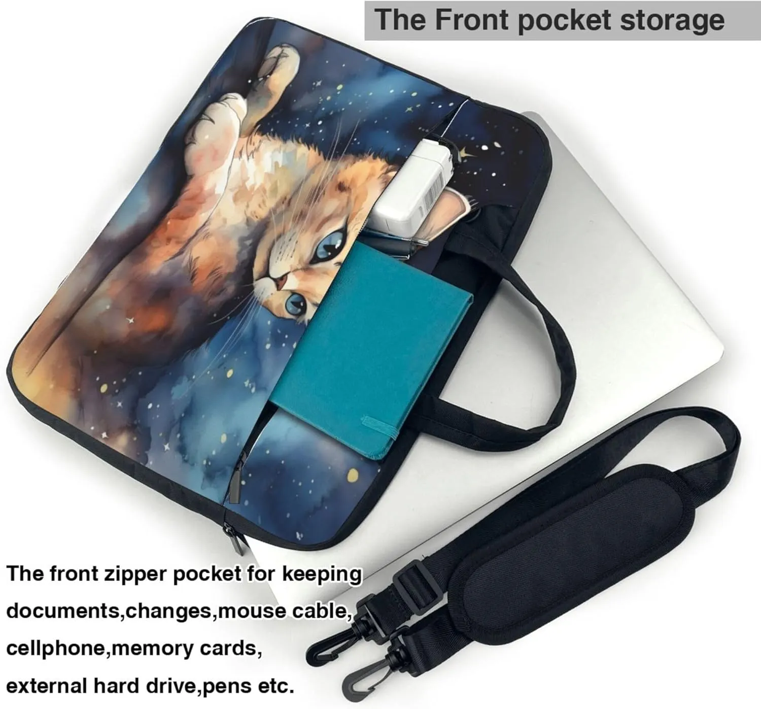 Galaxy Cute Cat Laptop Shoulder Bag for Women, Laptop Sleeve Case Durable Computer Bag