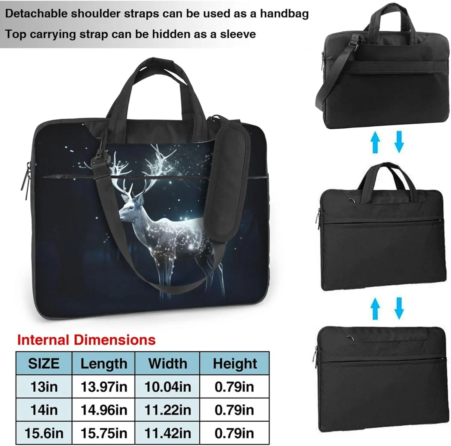 Galaxy Glowing Deer Laptop Shoulder Bag for Women, Laptop Sleeve Case Durable Computer Bag