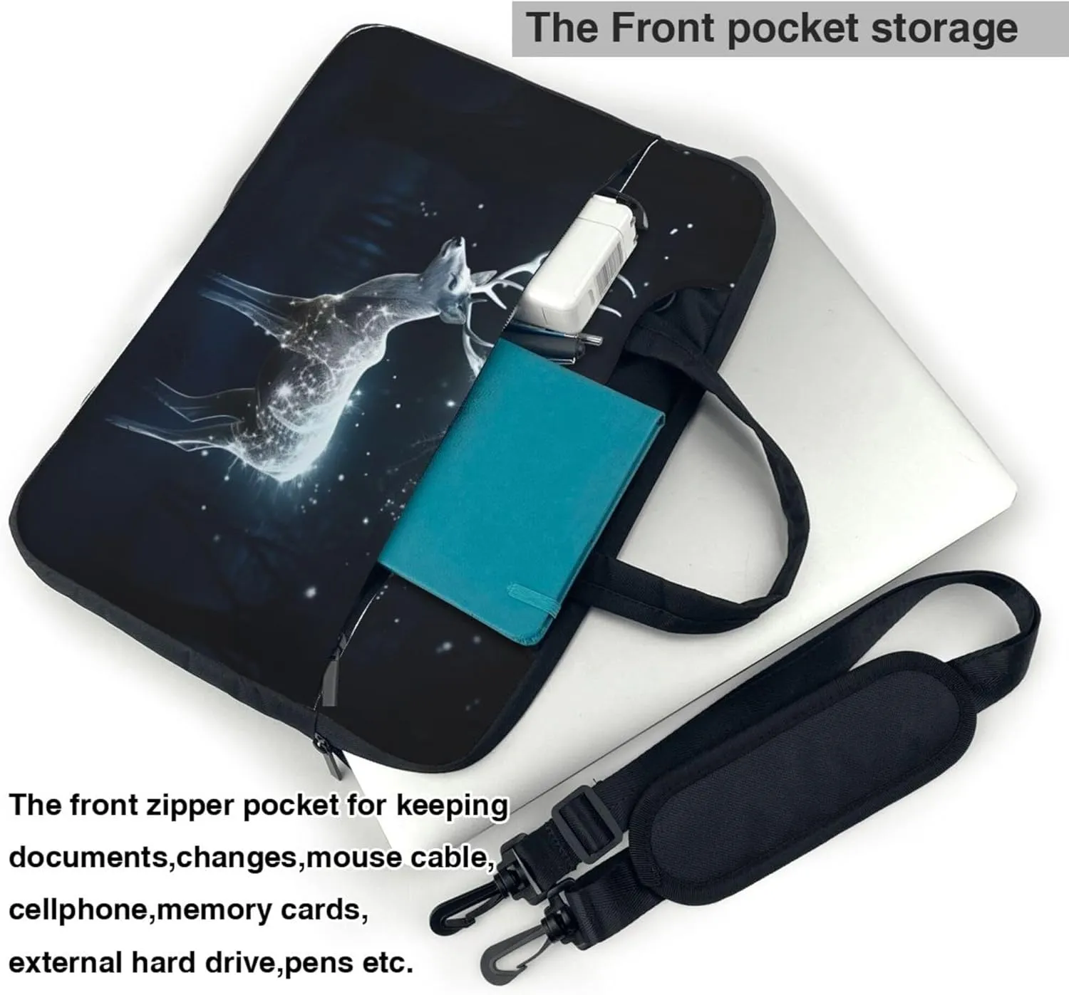 Galaxy Glowing Deer Laptop Shoulder Bag for Women, Laptop Sleeve Case Durable Computer Bag