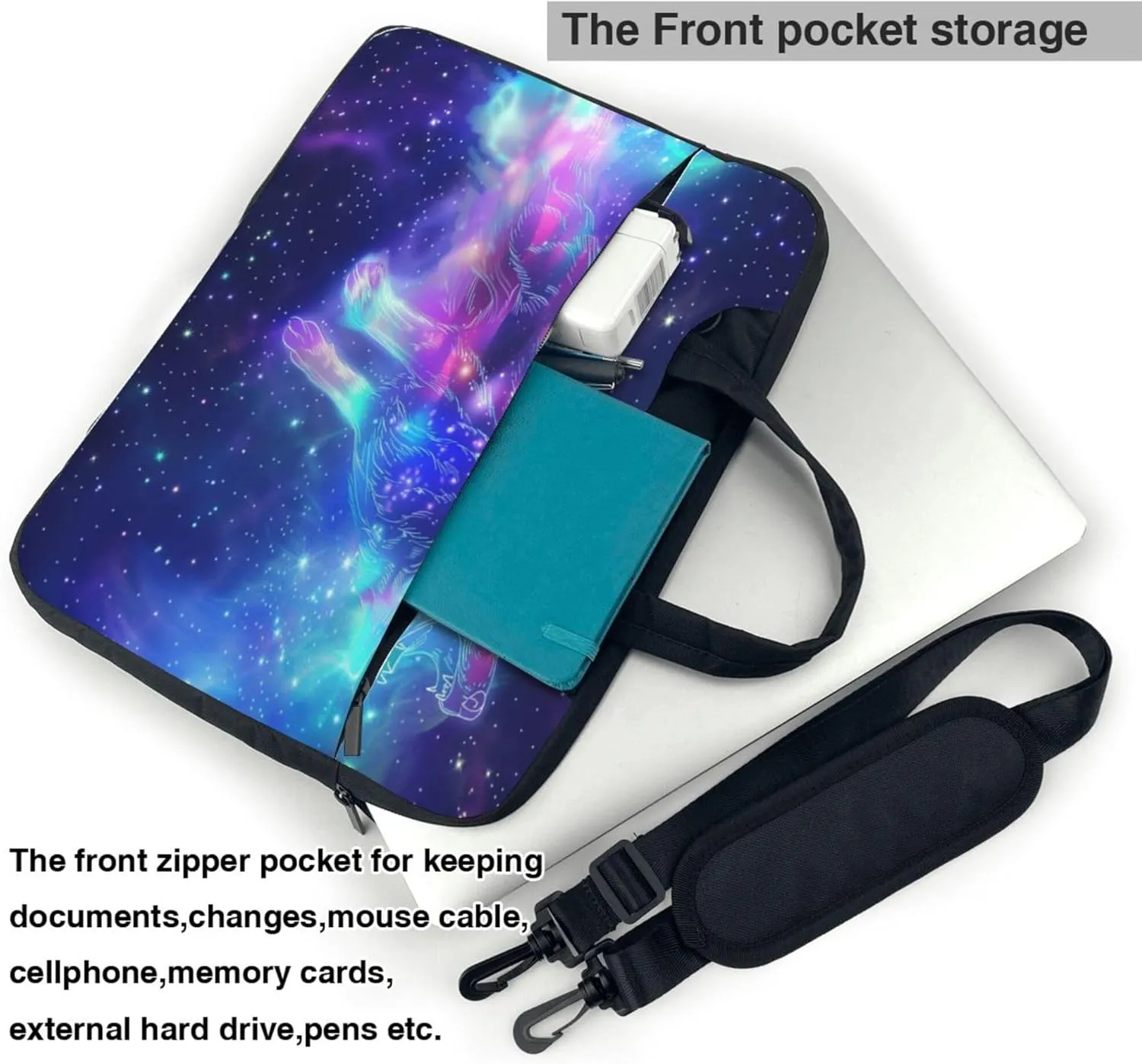 Galaxy Wolf Laptop Shoulder Bag for Women, Space Animal Laptop Sleeve Case Durable Computer Bag