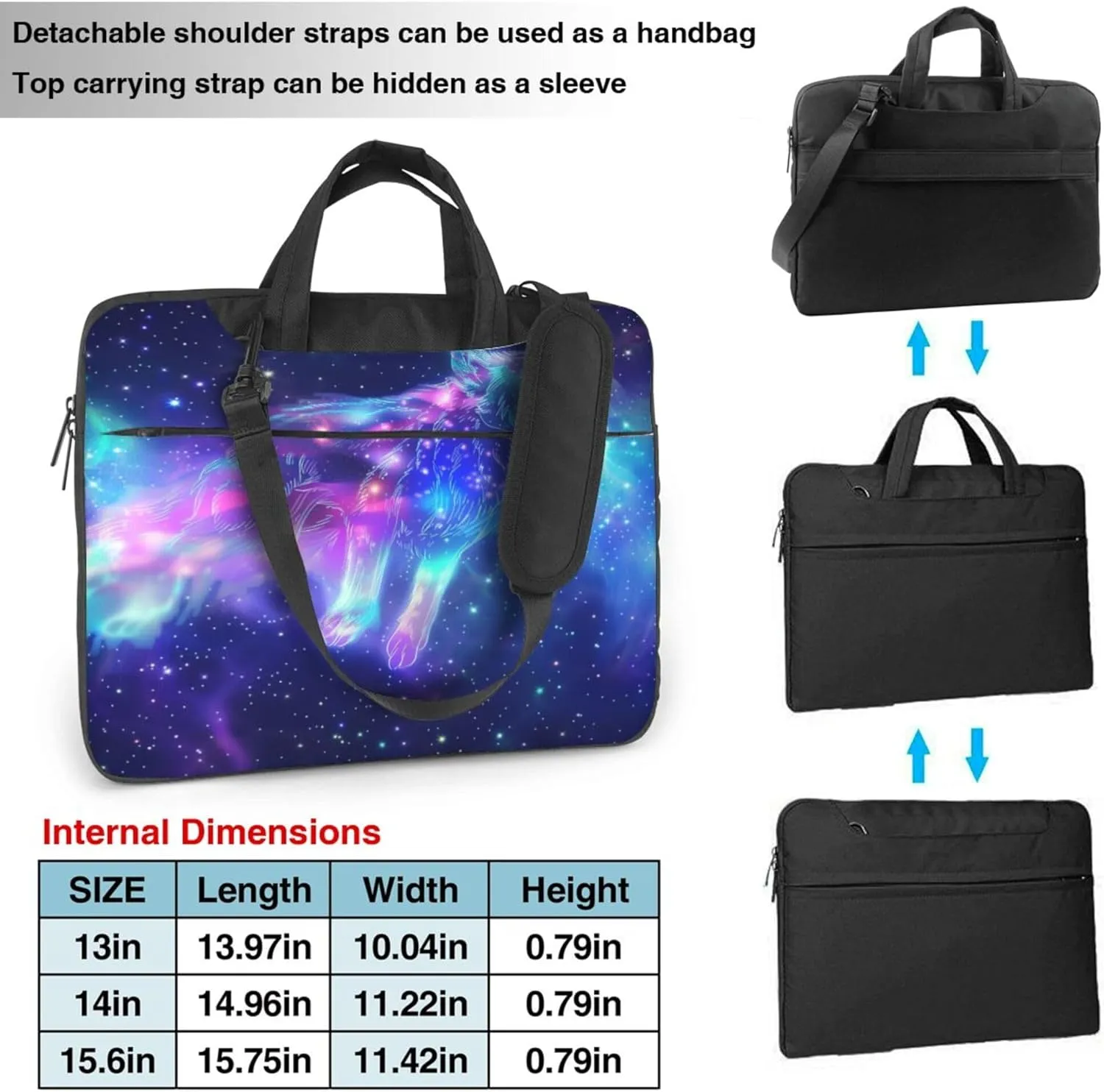 Galaxy Wolf Laptop Shoulder Bag for Women, Space Animal Laptop Sleeve Case Durable Computer Bag