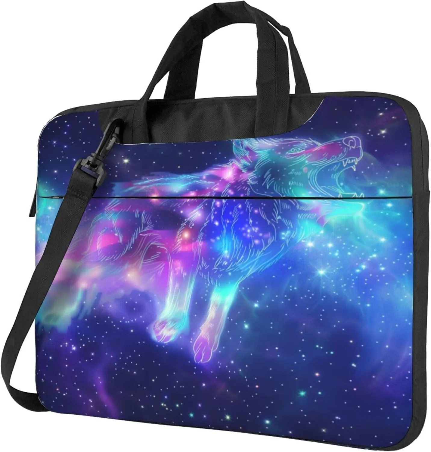 Galaxy Wolf Laptop Shoulder Bag for Women, Space Animal Laptop Sleeve Case Durable Computer Bag