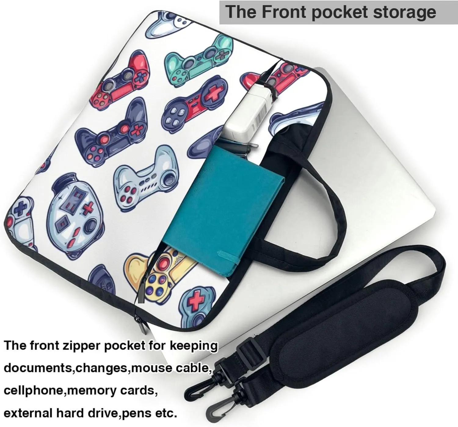Games Painted Laptop Shoulder Bag for Women, Colorful Pattern Laptop Sleeve Case Durable Computer Bag