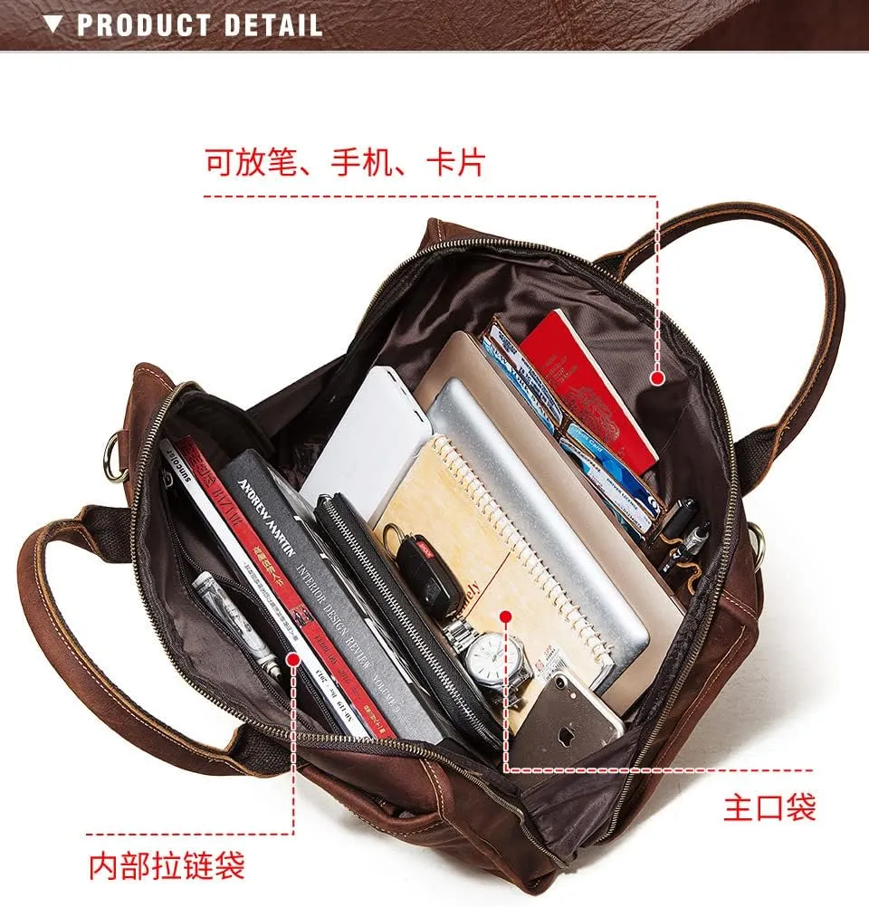 Genuine Leather Mens Business Bag Briefcase, Leather Multifunctional Messenger Bag Large Capacity Retro Mens Bag, Laptop Bag