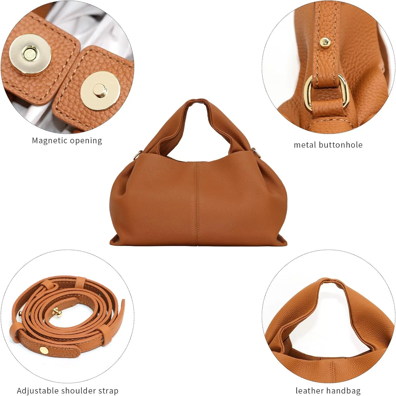 Genuine Leather Retro Shoulder Crossbody Bag for Women, Chic Dumpling Bag and Cute Cloud Handbag for Women