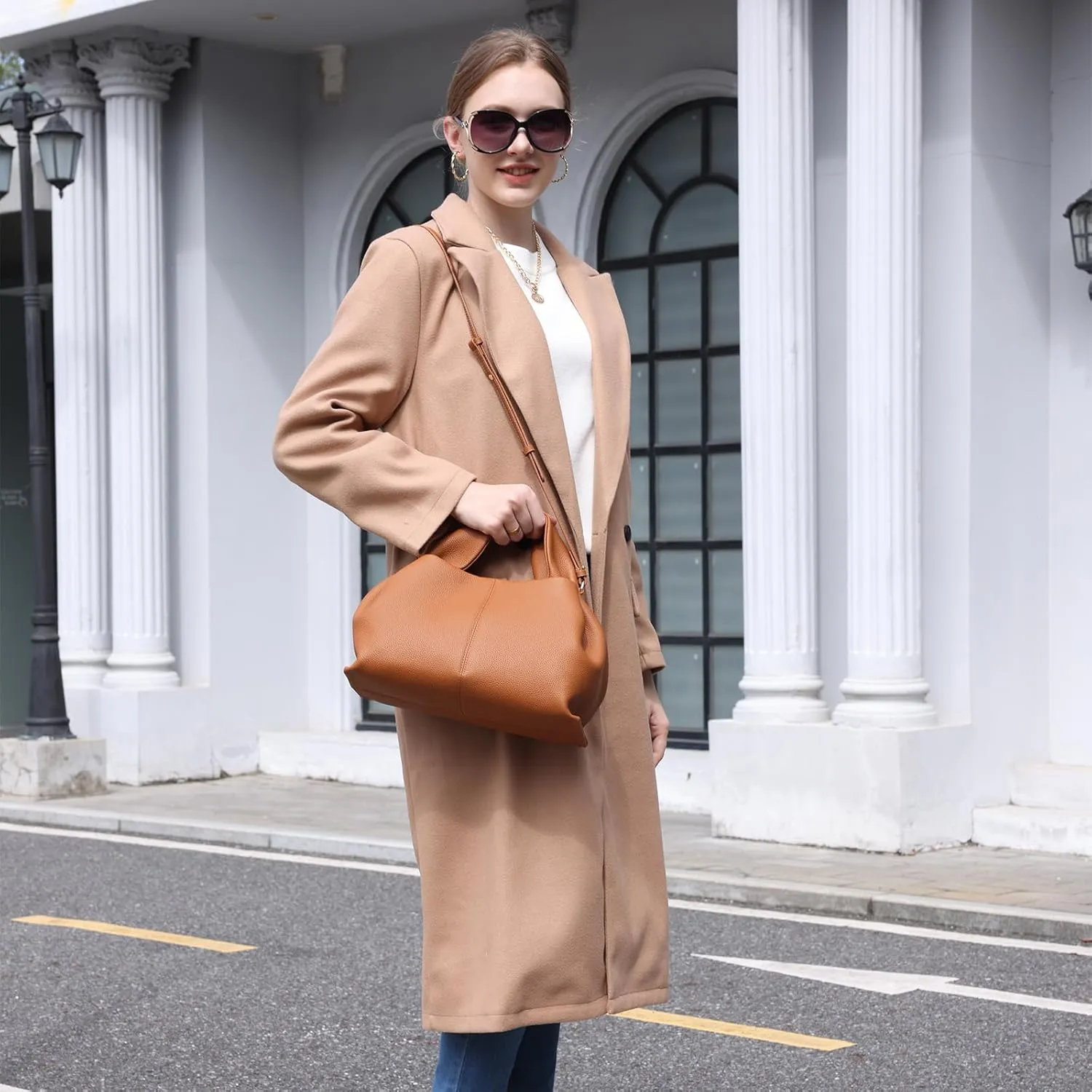 Genuine Leather Retro Shoulder Crossbody Bag for Women, Chic Dumpling Bag and Cute Cloud Handbag for Women